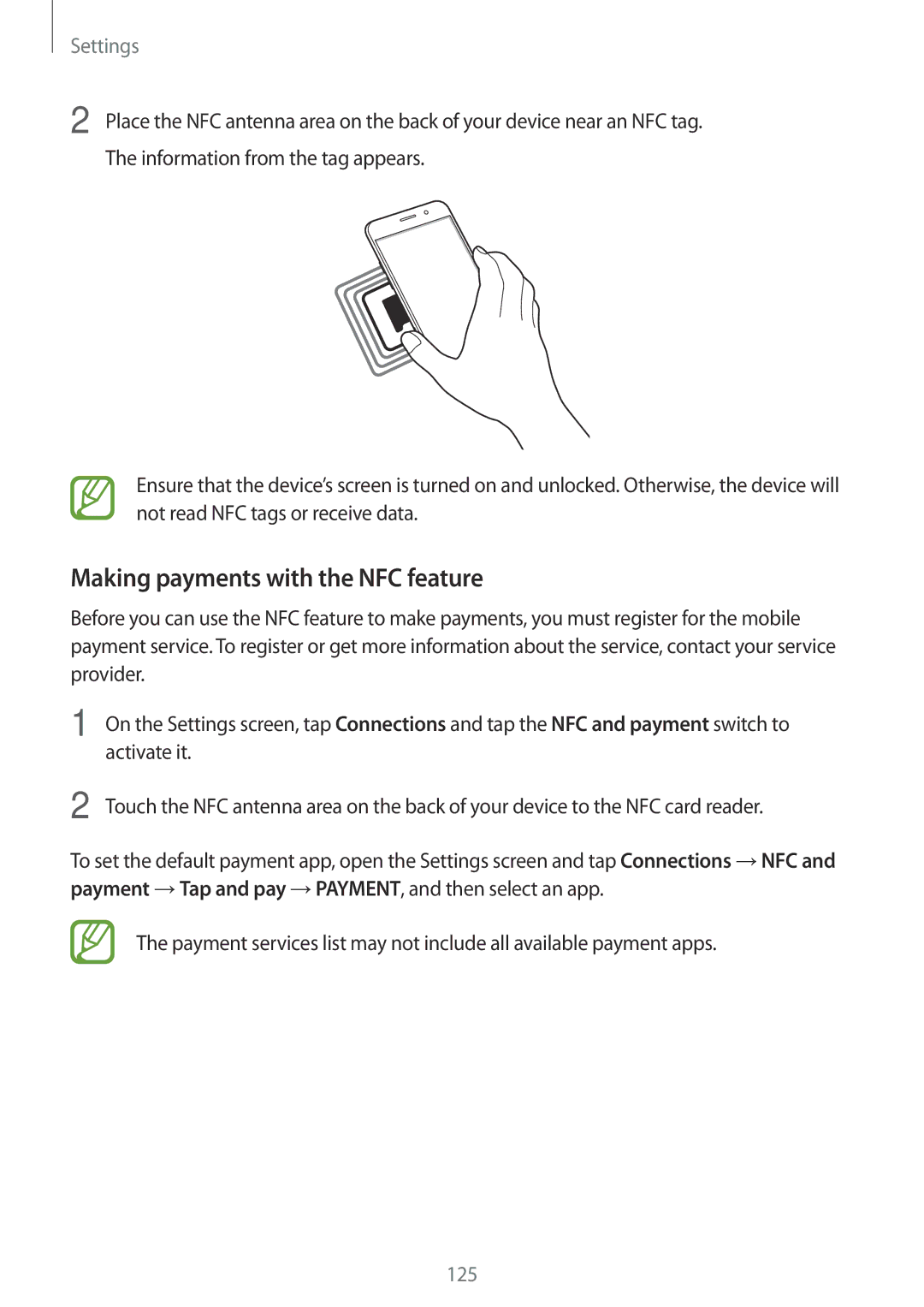 Samsung SM-A320YZKDXXV, SM-A320YZDDXXV manual Making payments with the NFC feature 