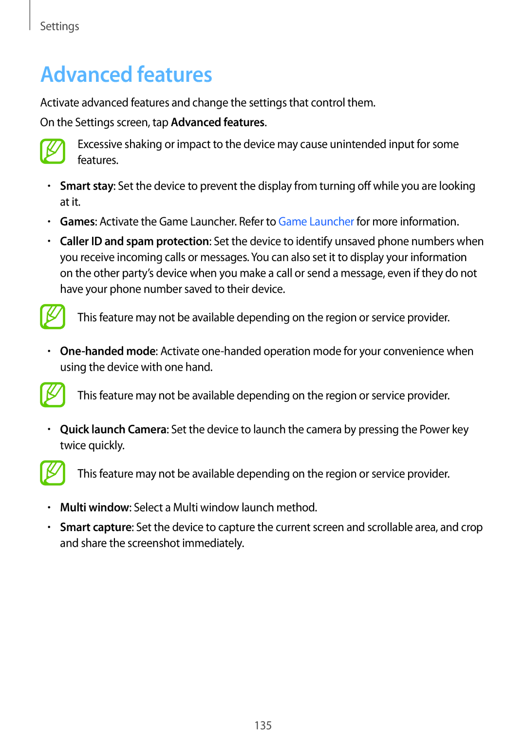 Samsung SM-A320YZKDXXV, SM-A320YZDDXXV manual Advanced features 