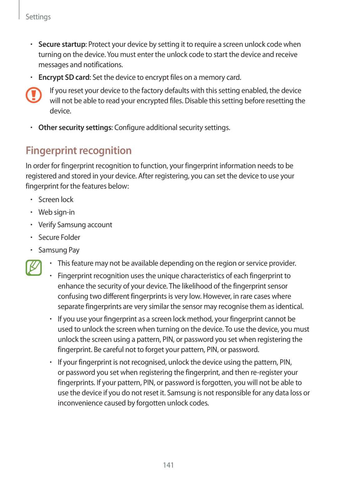 Samsung SM-A320YZKDXXV, SM-A320YZDDXXV manual Fingerprint recognition 