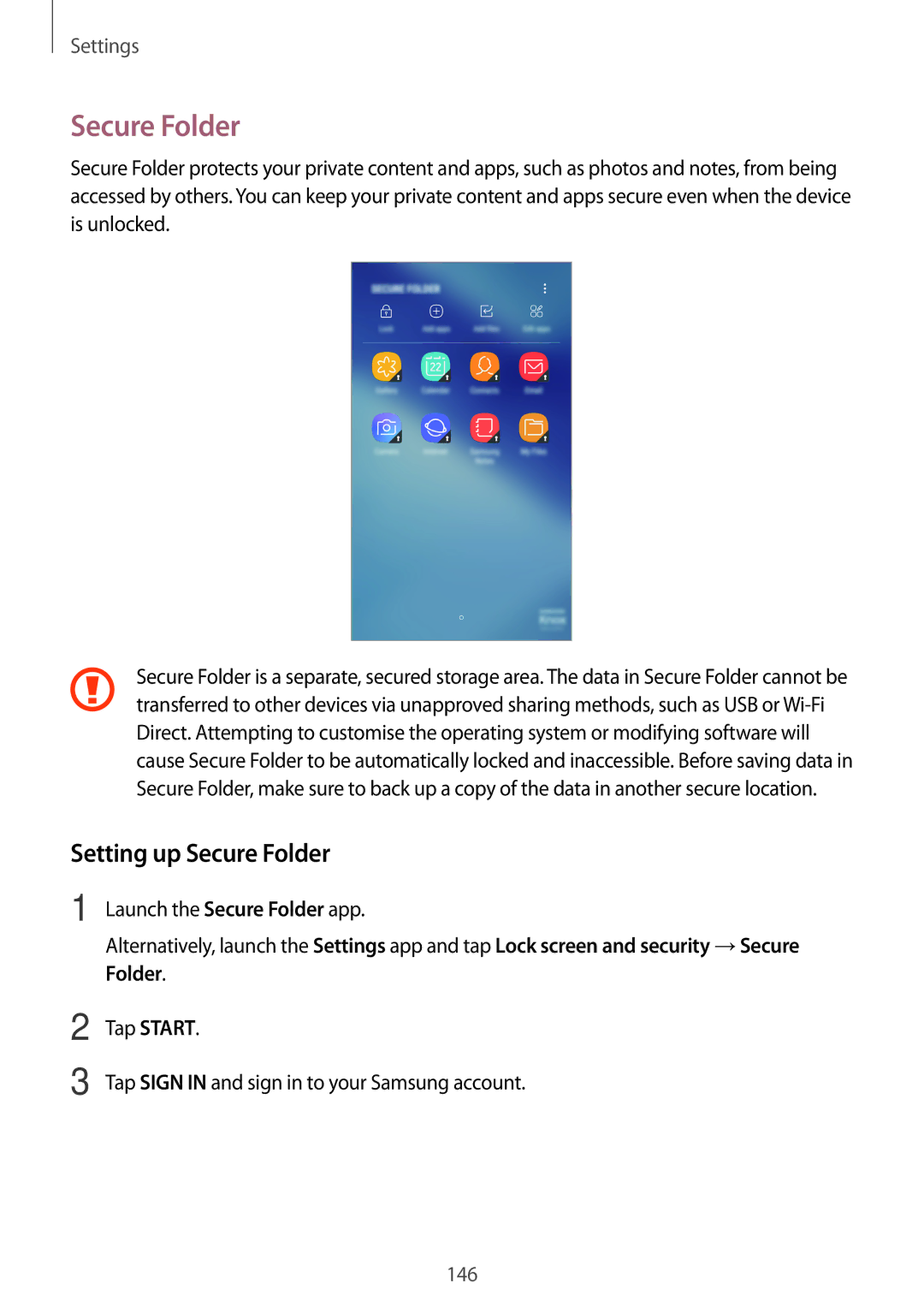 Samsung SM-A320YZDDXXV, SM-A320YZKDXXV manual Setting up Secure Folder 