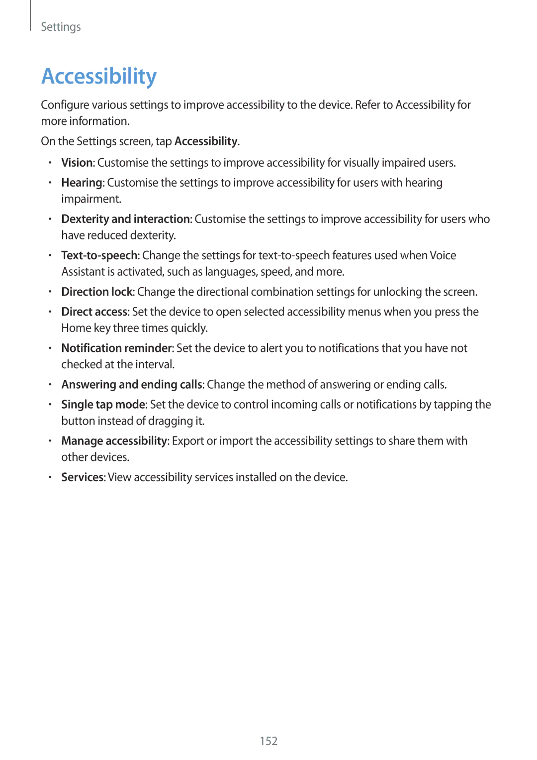 Samsung SM-A320YZDDXXV, SM-A320YZKDXXV manual Accessibility 