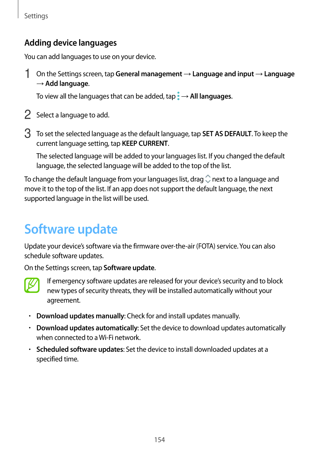 Samsung SM-A320YZDDXXV manual Software update, Adding device languages, You can add languages to use on your device 