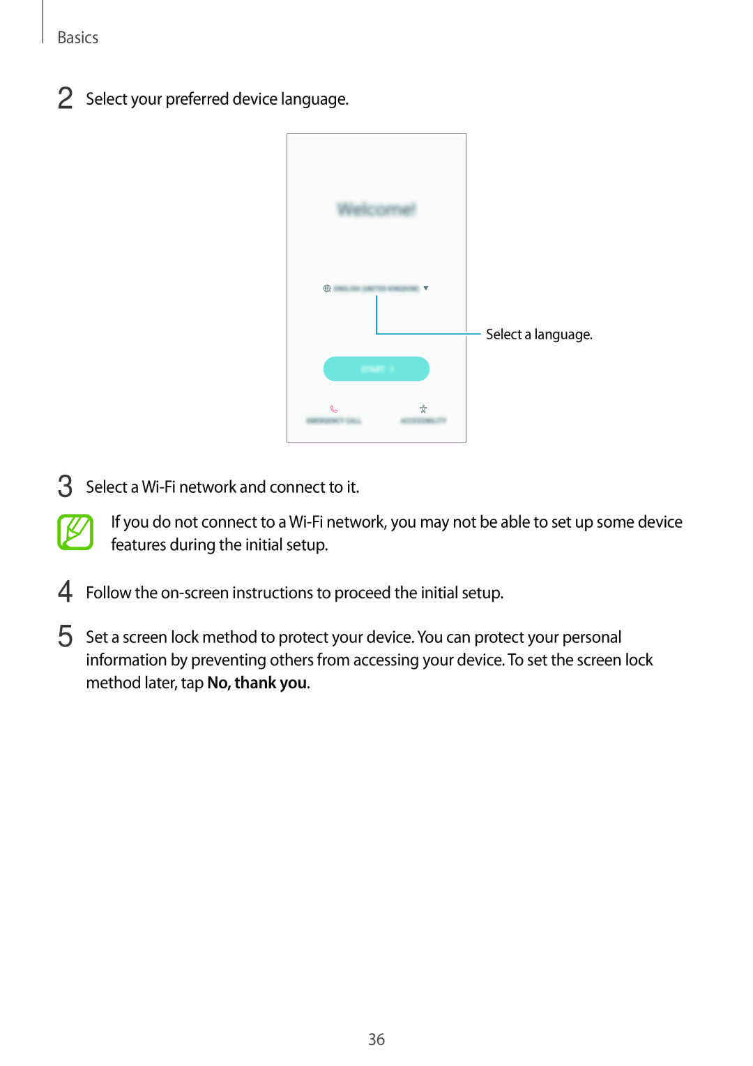 Samsung SM-A320YZDDXXV, SM-A320YZKDXXV manual Select your preferred device language 