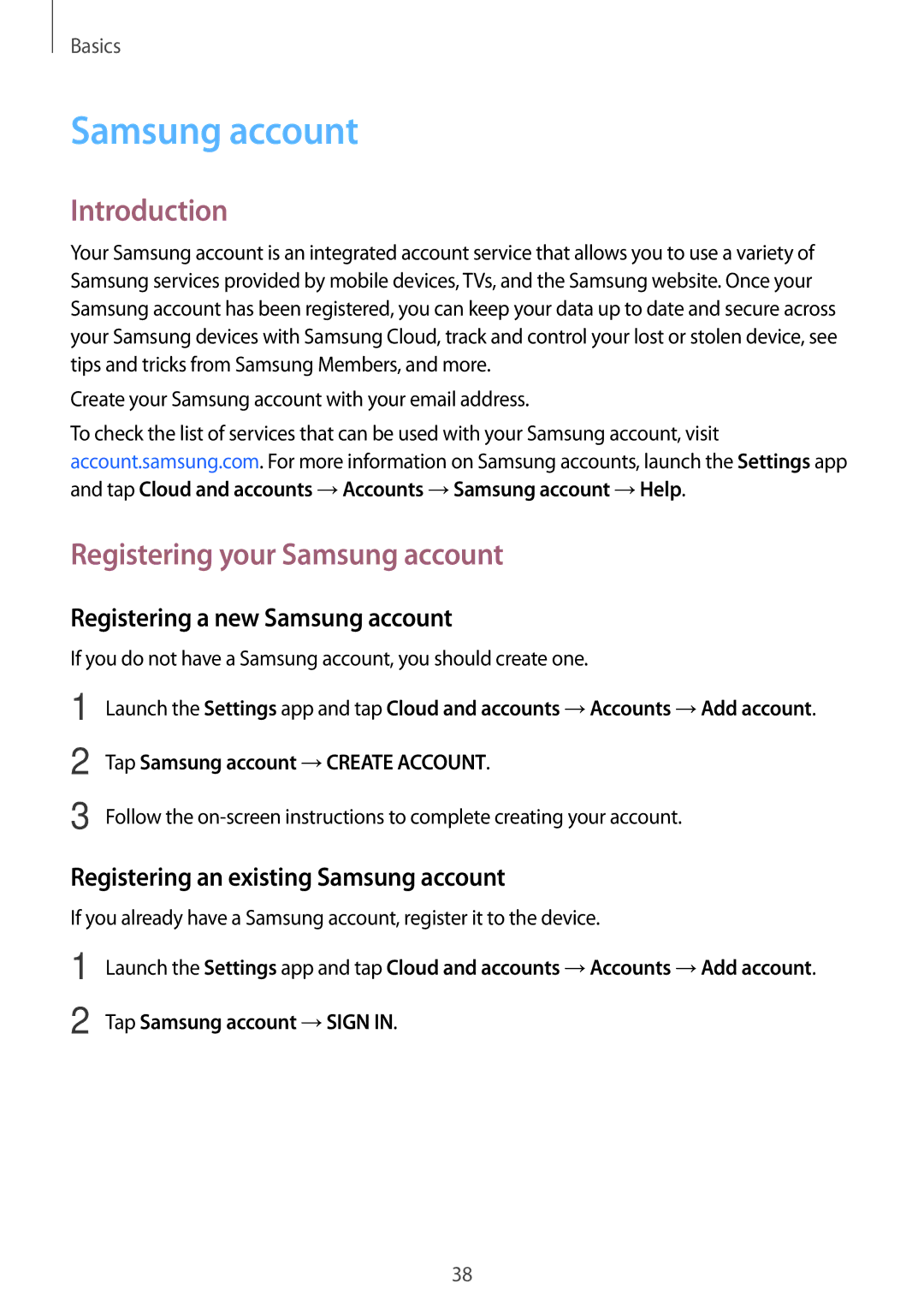 Samsung SM-A320YZDDXXV manual Introduction, Registering your Samsung account, Registering a new Samsung account 