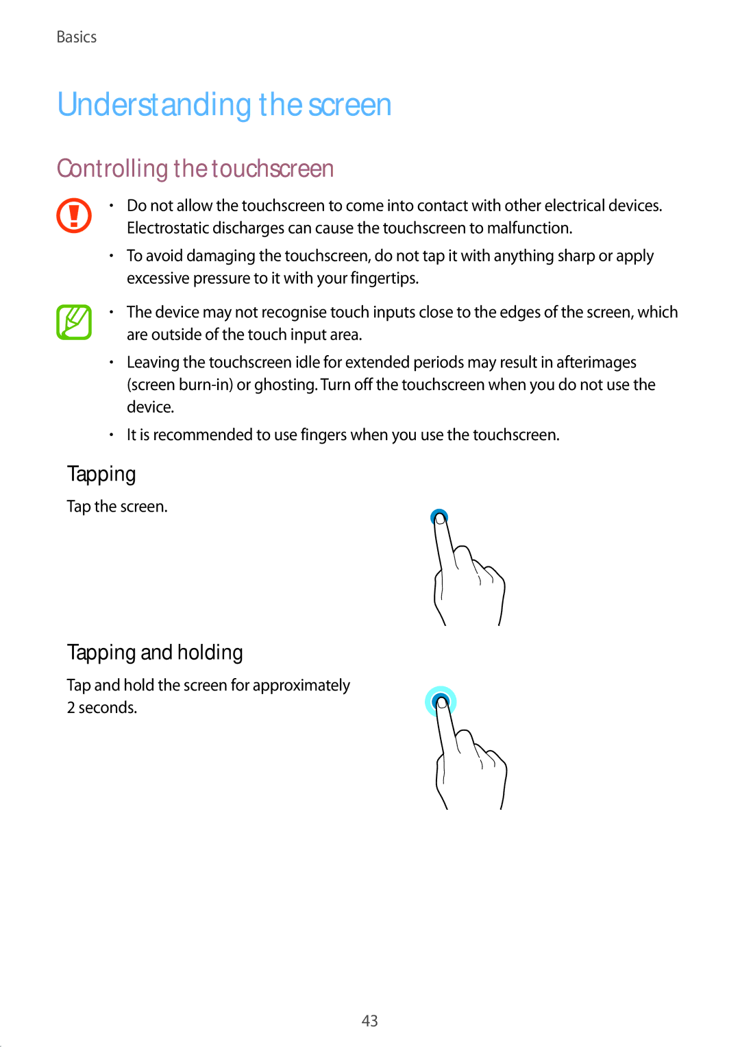 Samsung SM-A320YZKDXXV, SM-A320YZDDXXV manual Understanding the screen, Controlling the touchscreen, Tapping and holding 