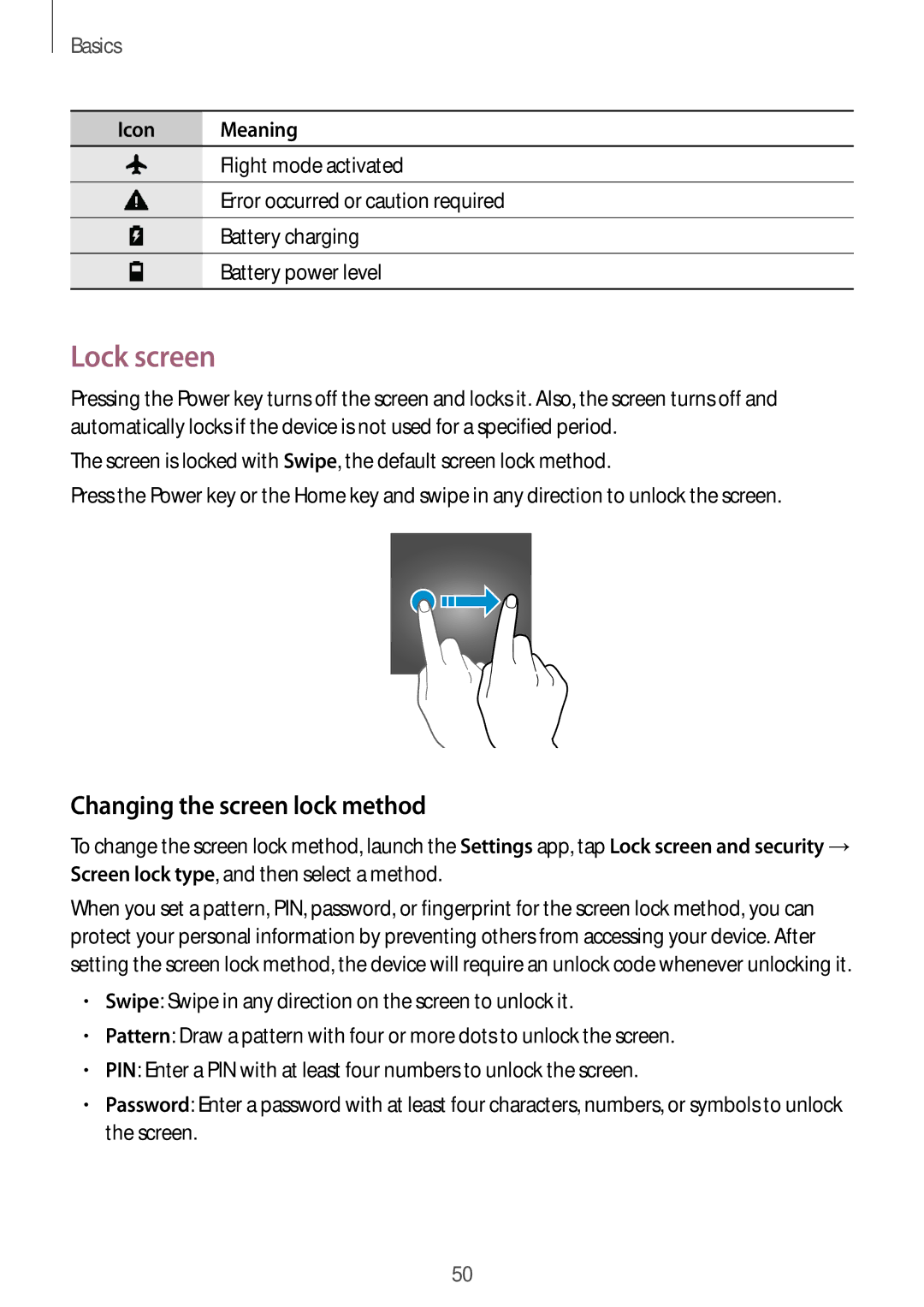 Samsung SM-A320YZDDXXV, SM-A320YZKDXXV manual Lock screen, Changing the screen lock method 