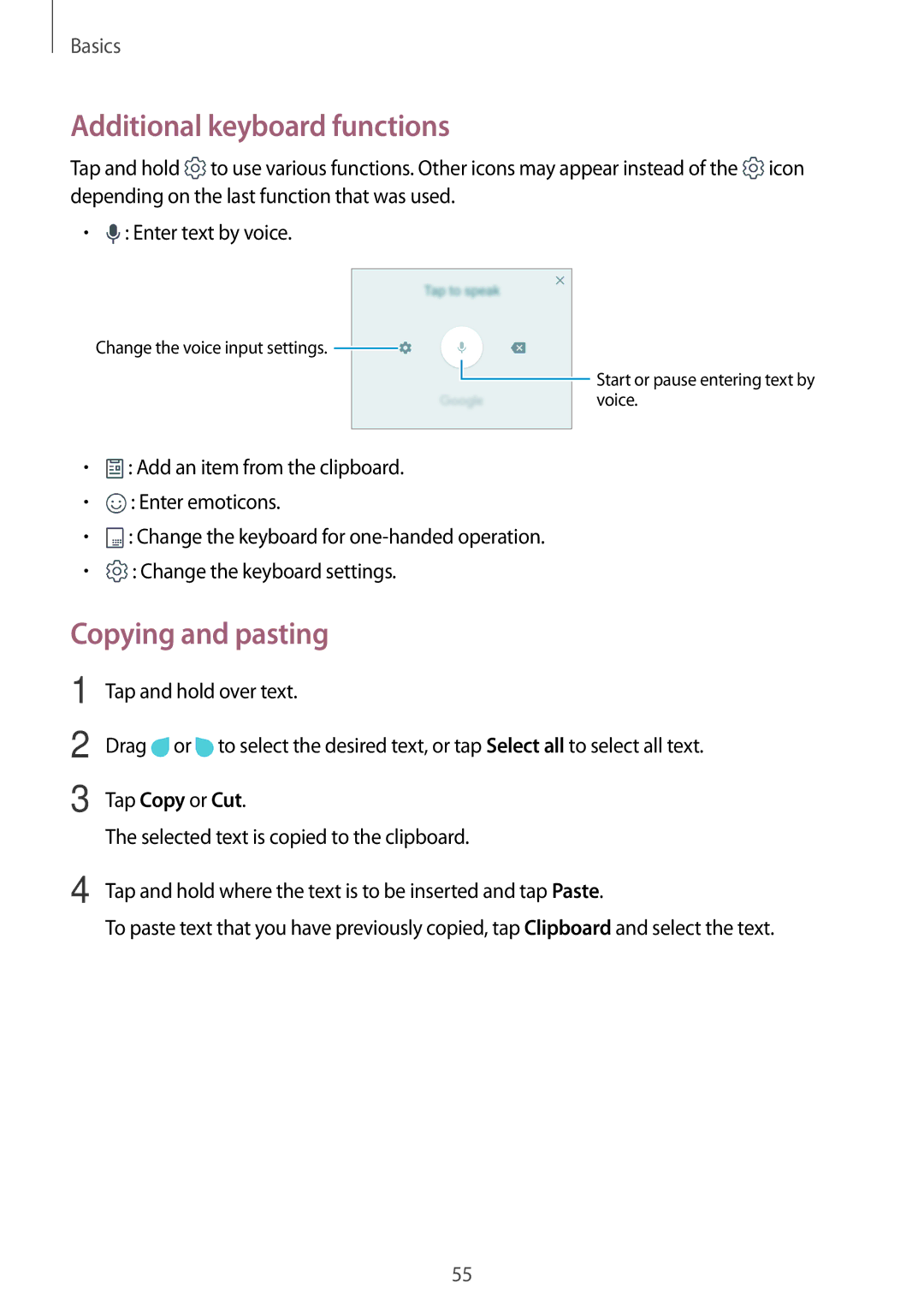 Samsung SM-A320YZKDXXV, SM-A320YZDDXXV manual Additional keyboard functions, Copying and pasting 