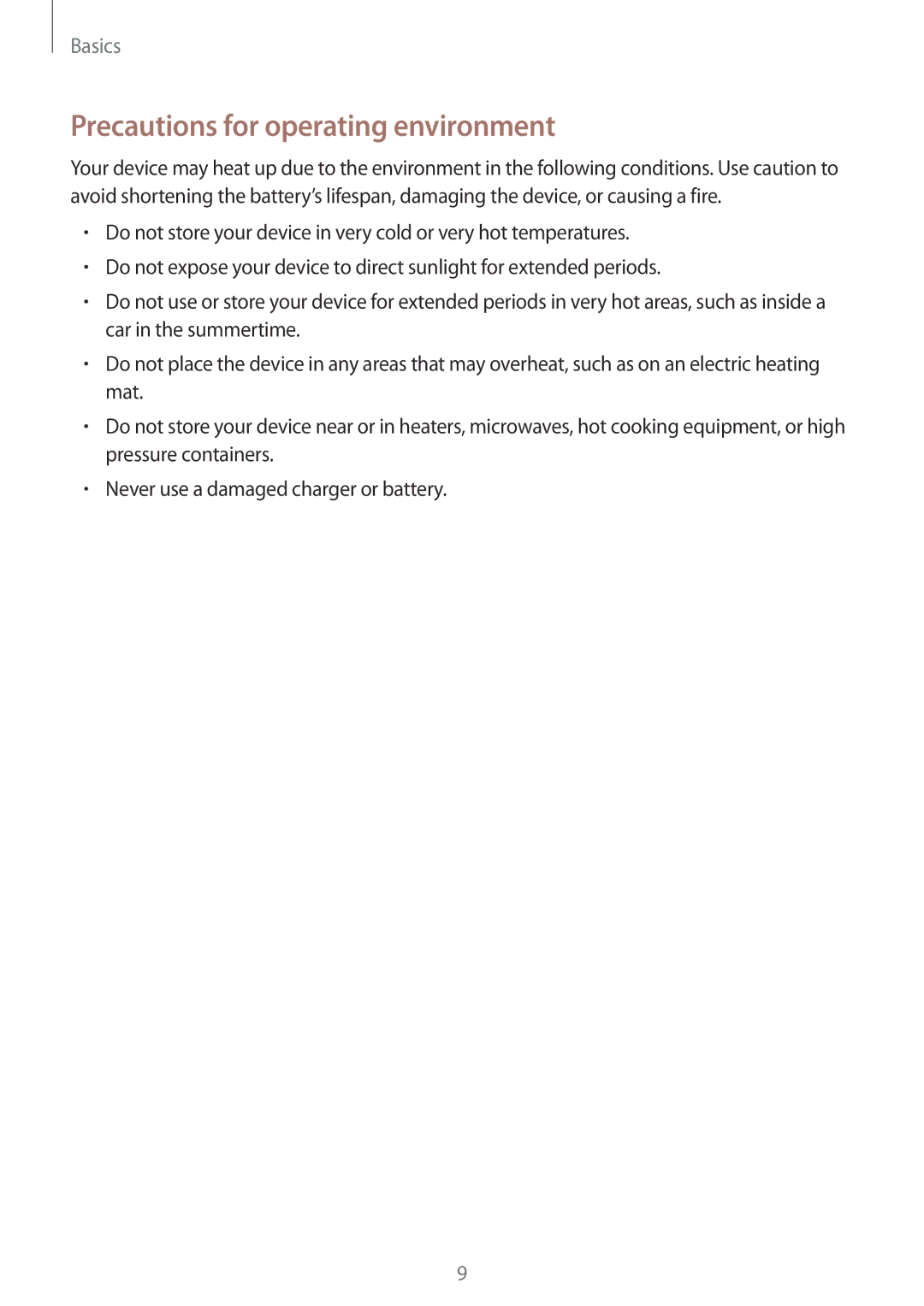 Samsung SM-A320YZKDXXV, SM-A320YZDDXXV manual Precautions for operating environment 