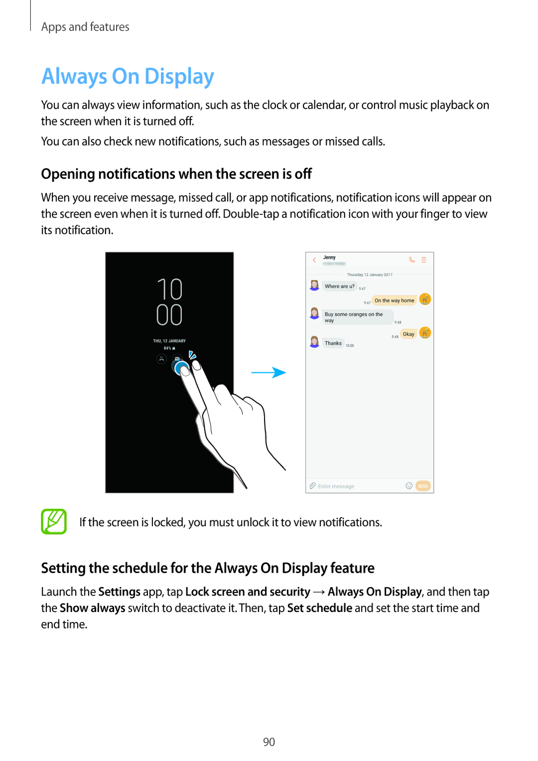 Samsung SM-A320YZDDXXV, SM-A320YZKDXXV manual Always On Display, Opening notifications when the screen is off 