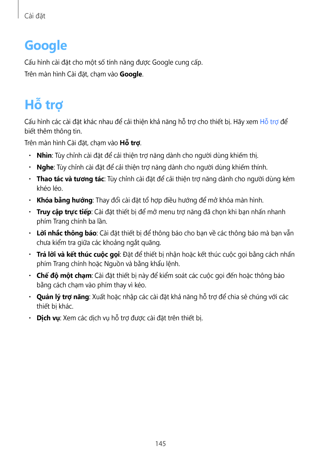 Samsung SM-A320YZKDXXV, SM-A320YZDDXXV manual Google, Hỗ trợ, 145 