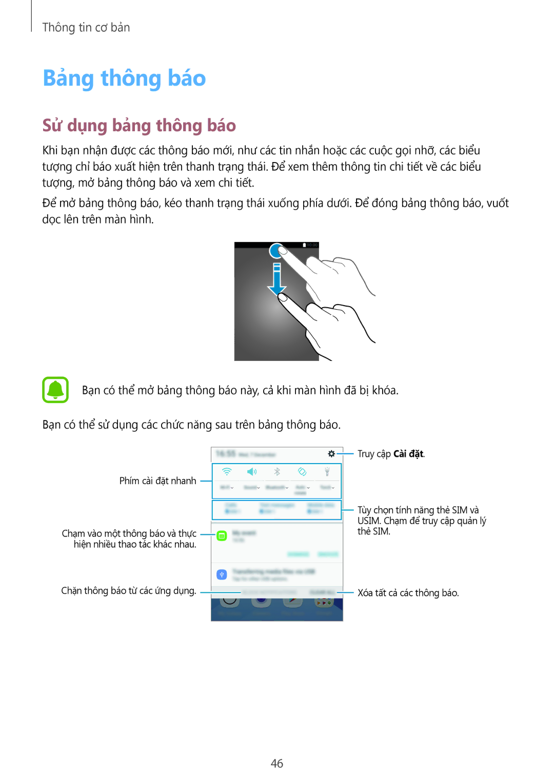 Samsung SM-A320YZDDXXV, SM-A320YZKDXXV manual Bảng thông báo, Sử dụng bảng thông báo 