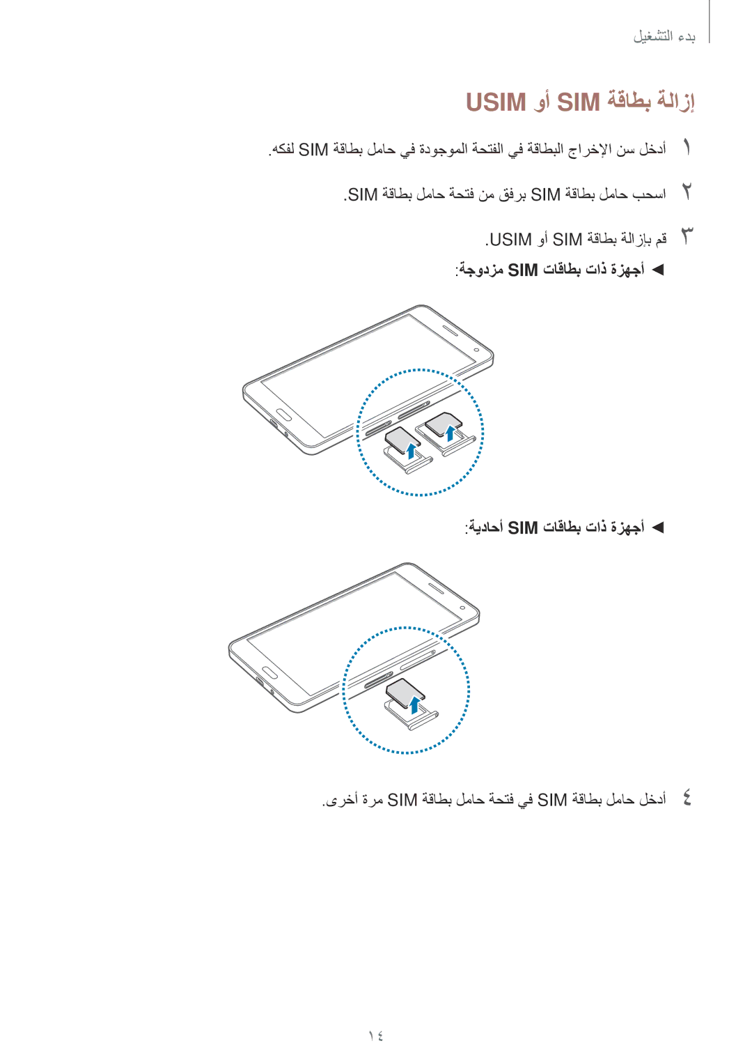 Samsung SM-A500HZWDAFR, SM-A500FZBDXSG, SM-A500FZIDXSG, SM-A500FZWDAFG, SM-A500FZWDKSA, SM-A500FZWDXSG Usim وأ SIM ةقاطب ةلازإ 