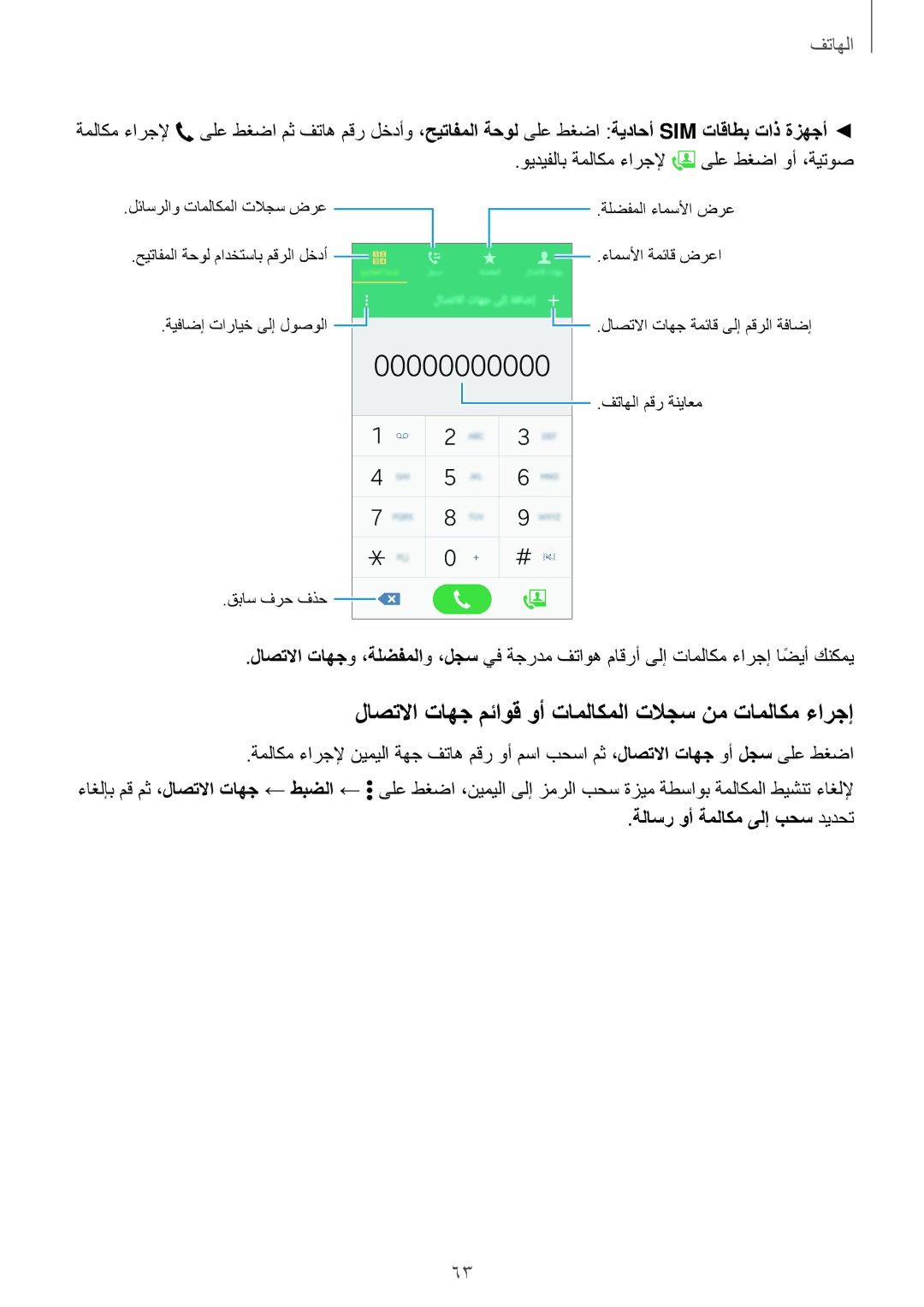 Samsung SM-A500FZDDKSA manual لاصتلاا تاهج مئاوق وأ تاملاكملا تلاجس نم تاملاكم ءارجإ, ةلاسر وأ ةملاكم ىلإ بحس ديدحت 