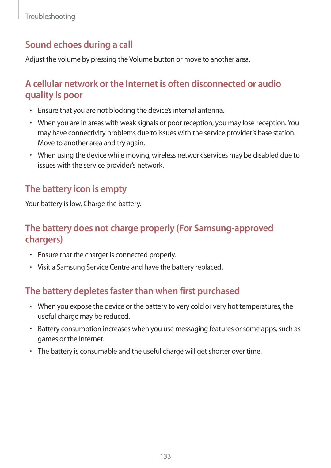 Samsung SM-A500FZKDPAK, SM-A500FZBDXSG, SM-A500FZIDXSG, SM-A500FZWDAFG, SM-A500FZWDKSA manual Sound echoes during a call 