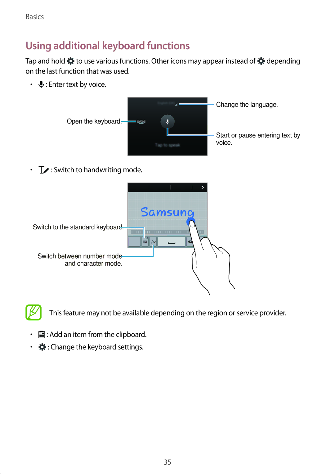 Samsung SM-A500FZWDXSG, SM-A500FZBDXSG, SM-A500FZIDXSG, SM-A500FZWDAFG, SM-A500FZWDKSA Using additional keyboard functions 