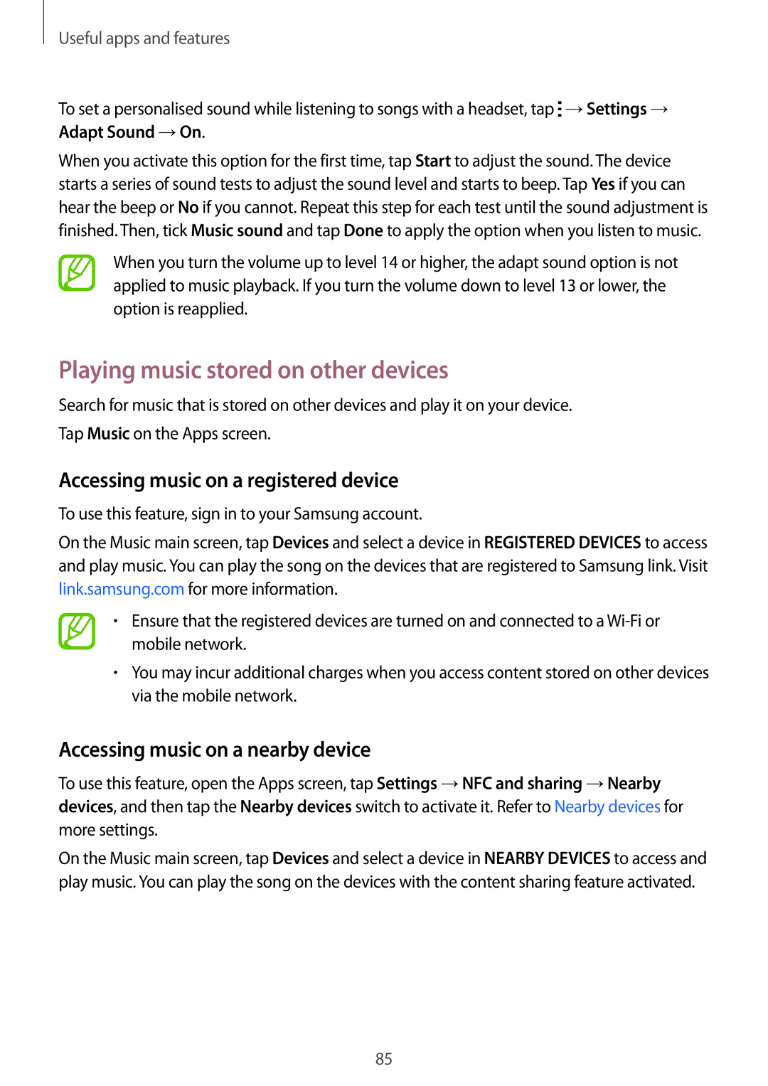 Samsung SM-A500FZSAILO, SM-A500FZBDXSG manual Playing music stored on other devices, Accessing music on a registered device 