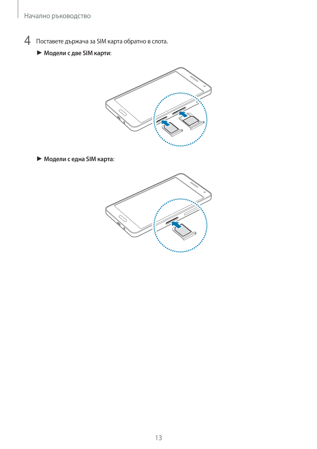 Samsung SM-A500FZDUBGL manual Поставете държача за SIM карта обратно в слота 