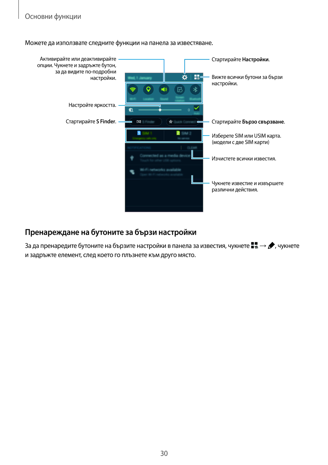 Samsung SM-A500FZDUBGL manual Пренареждане на бутоните за бързи настройки 