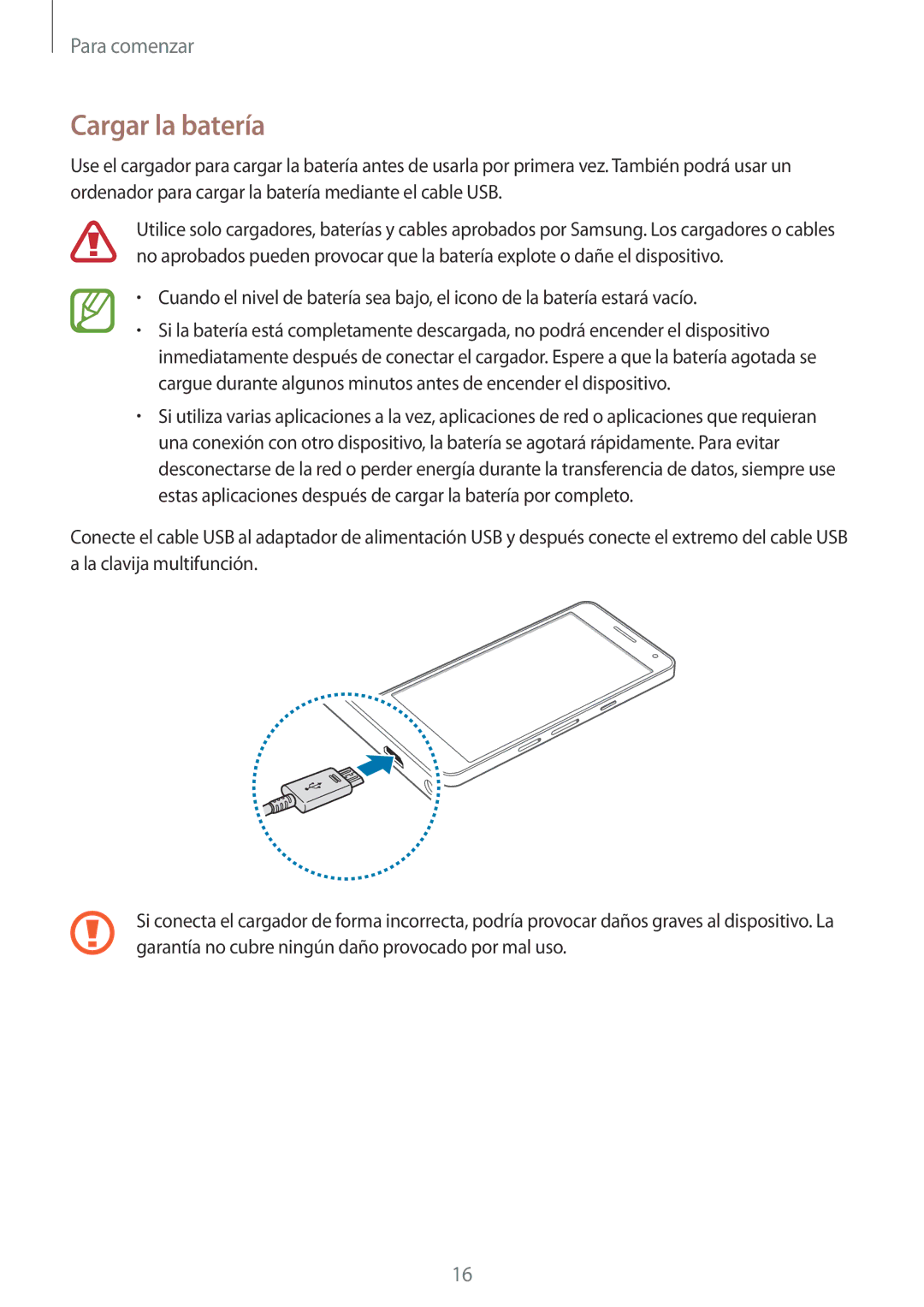 Samsung SM-A500FZSUPHE, SM-A500FZDUPHE, SM-A500FZKUPHE manual Cargar la batería 