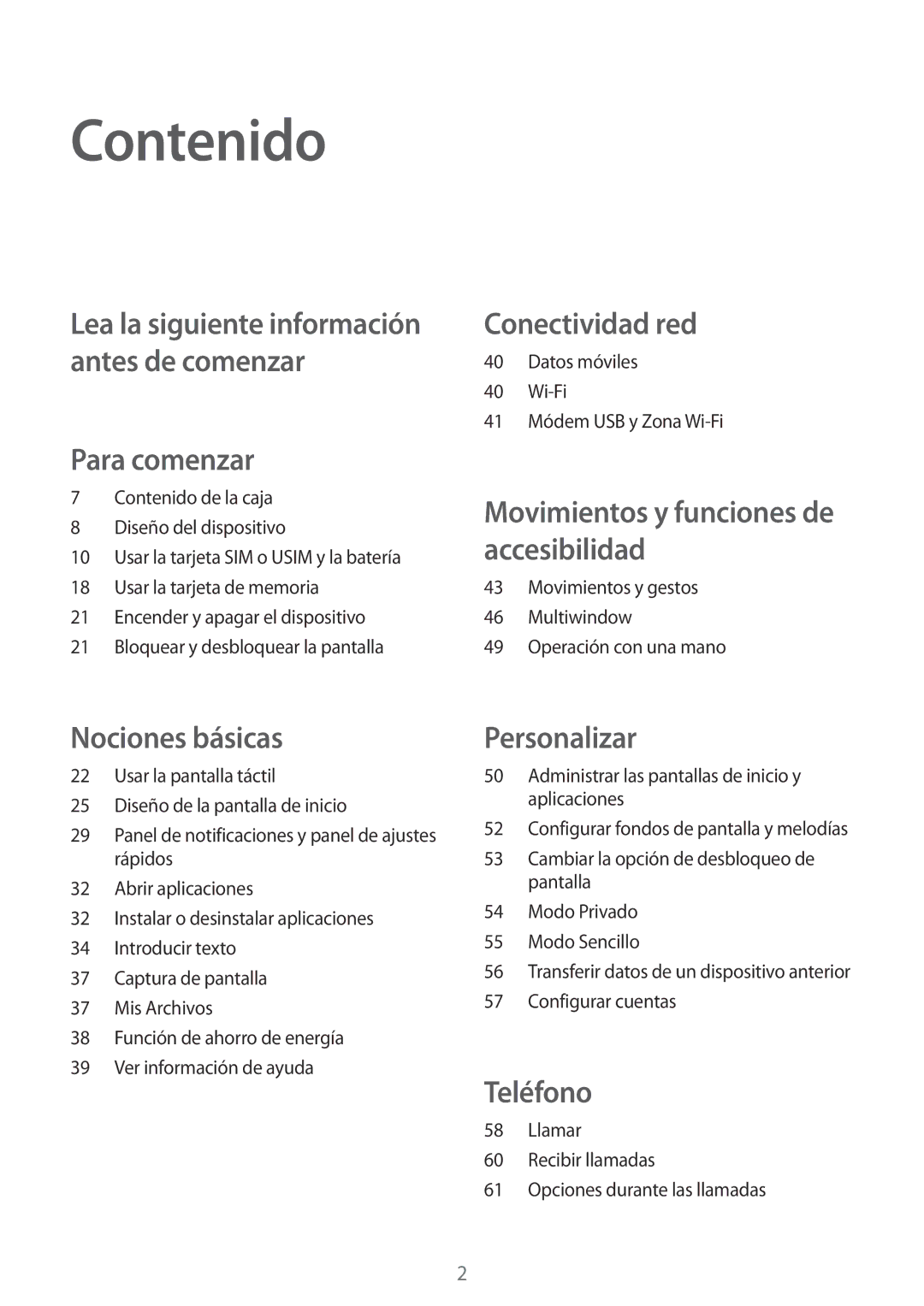 Samsung SM-A500FZKUPHE, SM-A500FZDUPHE, SM-A500FZSUPHE manual Contenido, Para comenzar 