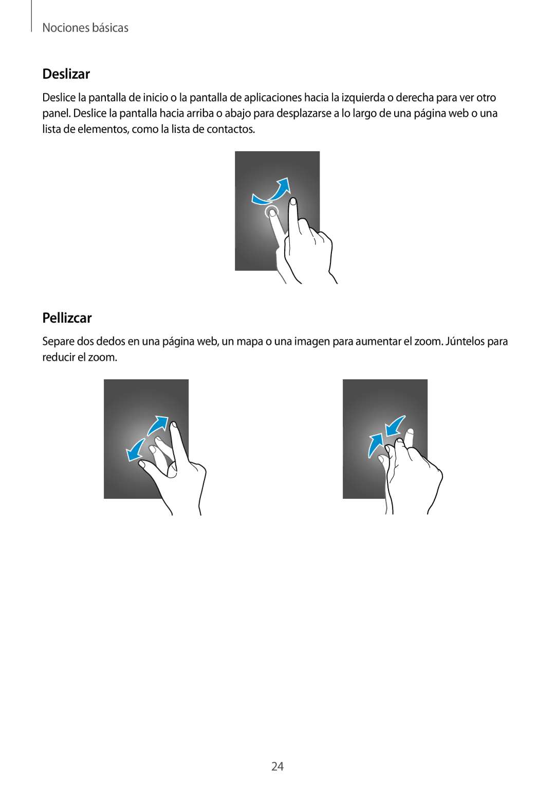 Samsung SM-A500FZDUPHE, SM-A500FZSUPHE, SM-A500FZKUPHE manual Deslizar, Pellizcar 