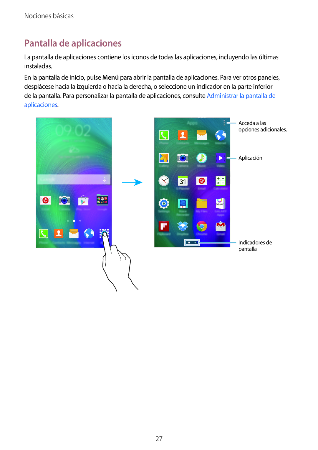Samsung SM-A500FZDUPHE, SM-A500FZSUPHE, SM-A500FZKUPHE manual Pantalla de aplicaciones 