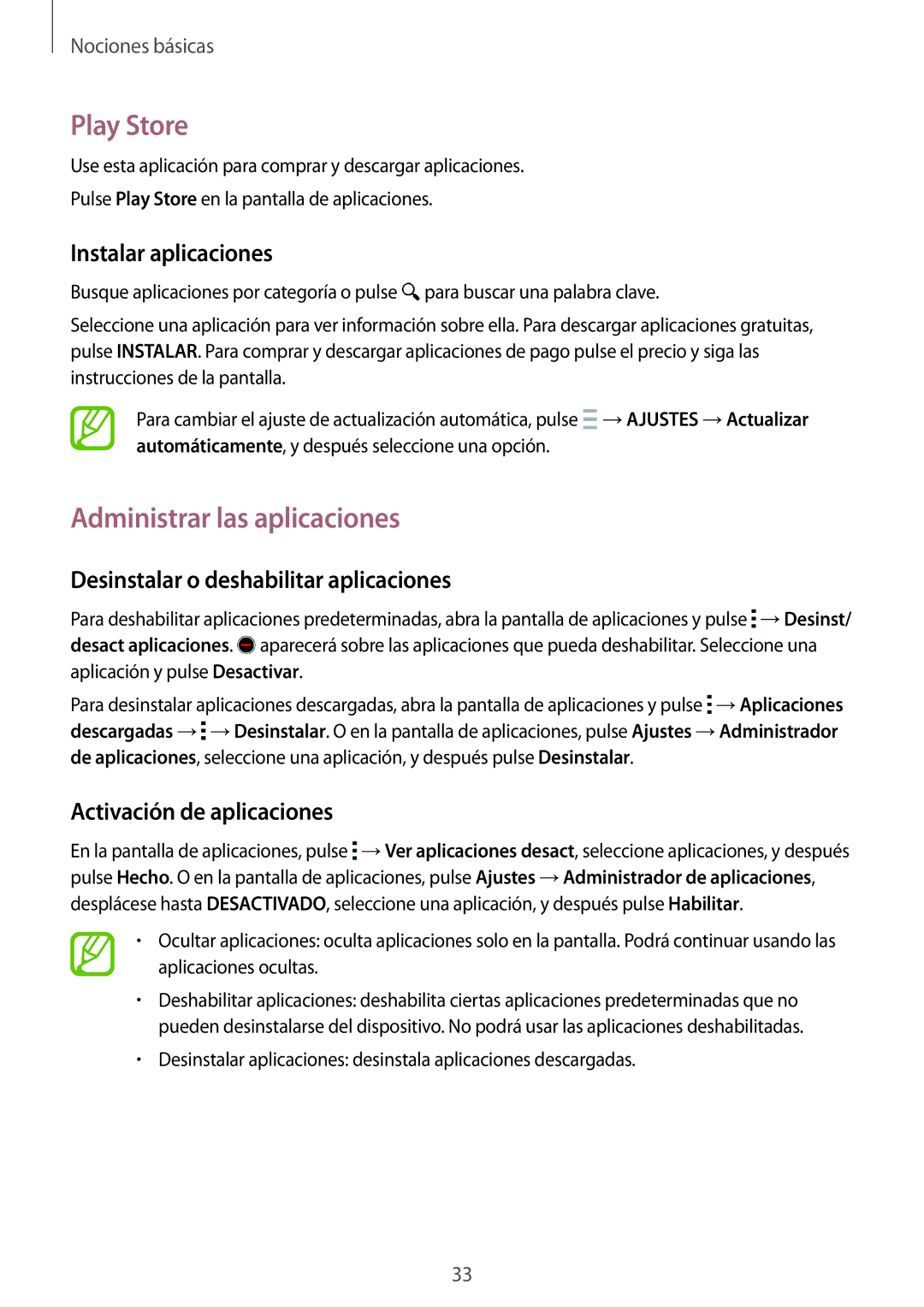Samsung SM-A500FZDUPHE, SM-A500FZSUPHE Play Store, Administrar las aplicaciones, Desinstalar o deshabilitar aplicaciones 