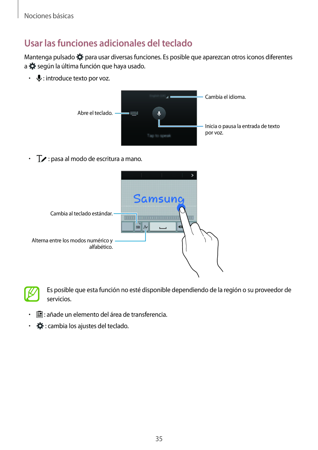 Samsung SM-A500FZKUPHE, SM-A500FZDUPHE, SM-A500FZSUPHE manual Usar las funciones adicionales del teclado 