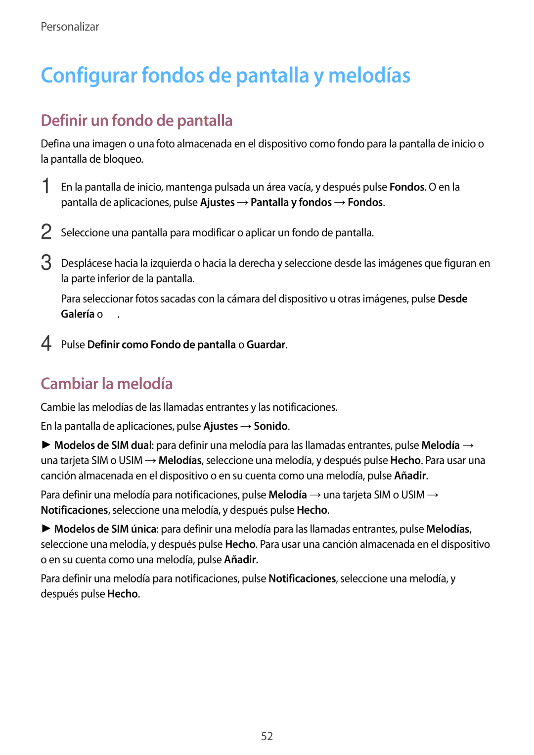 Samsung SM-A500FZSUPHE manual Configurar fondos de pantalla y melodías, Definir un fondo de pantalla, Cambiar la melodía 