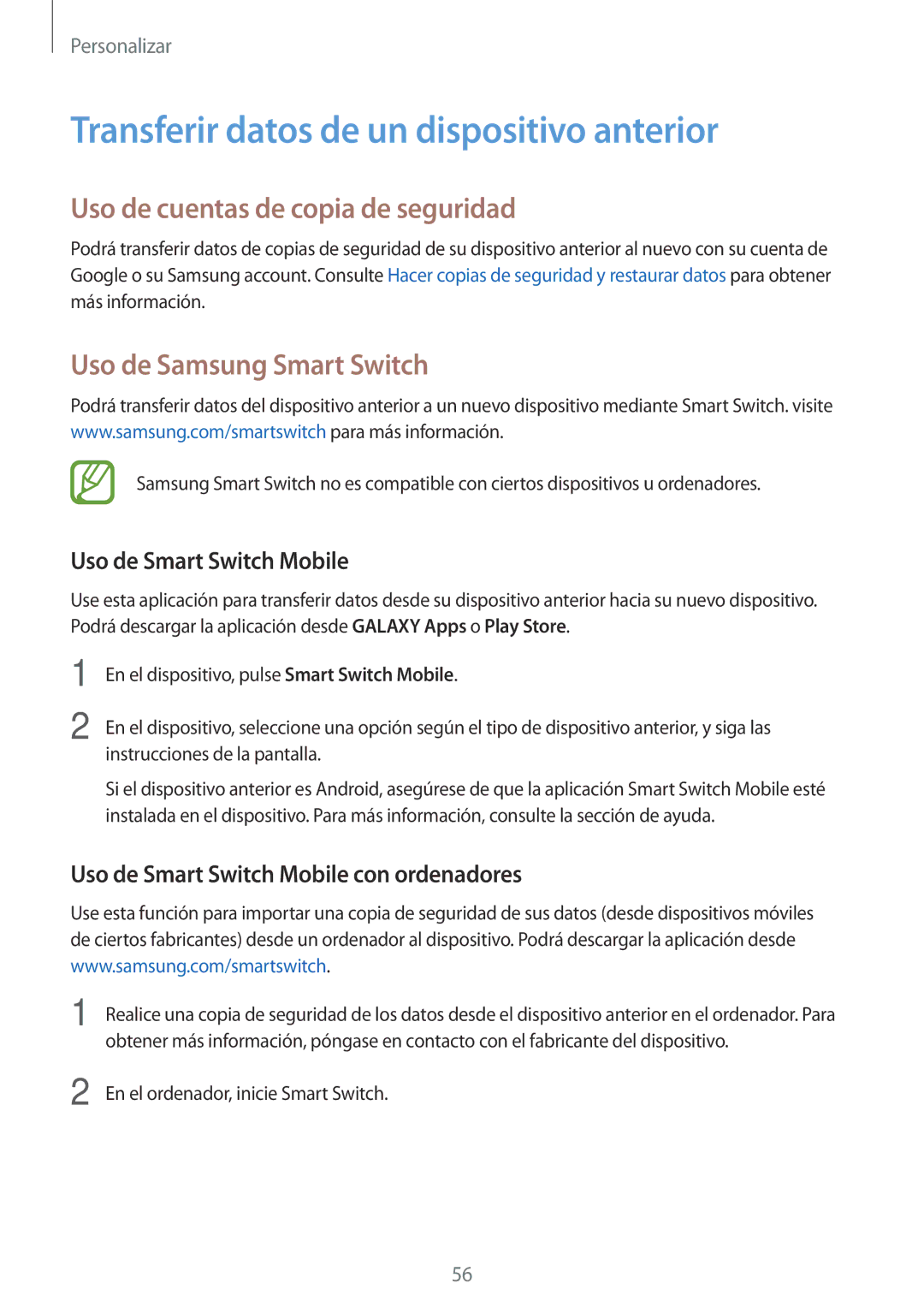 Samsung SM-A500FZKUPHE, SM-A500FZDUPHE Transferir datos de un dispositivo anterior, Uso de cuentas de copia de seguridad 