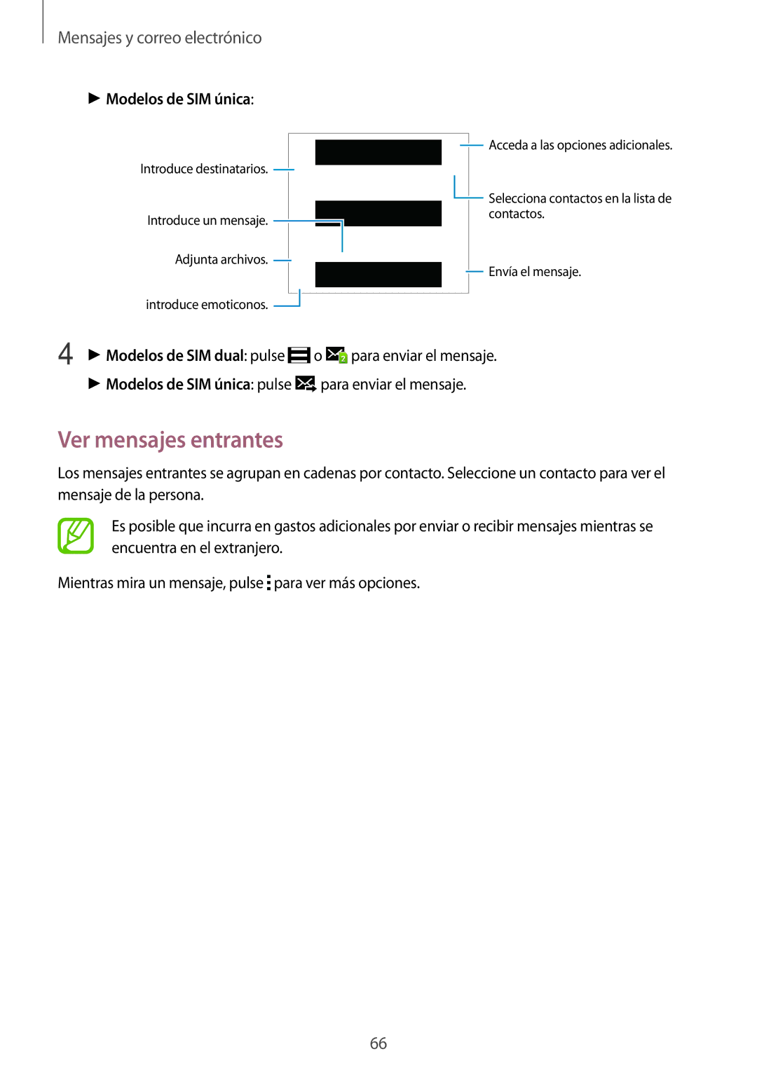 Samsung SM-A500FZDUPHE, SM-A500FZSUPHE, SM-A500FZKUPHE manual Ver mensajes entrantes, Modelos de SIM dual pulse 