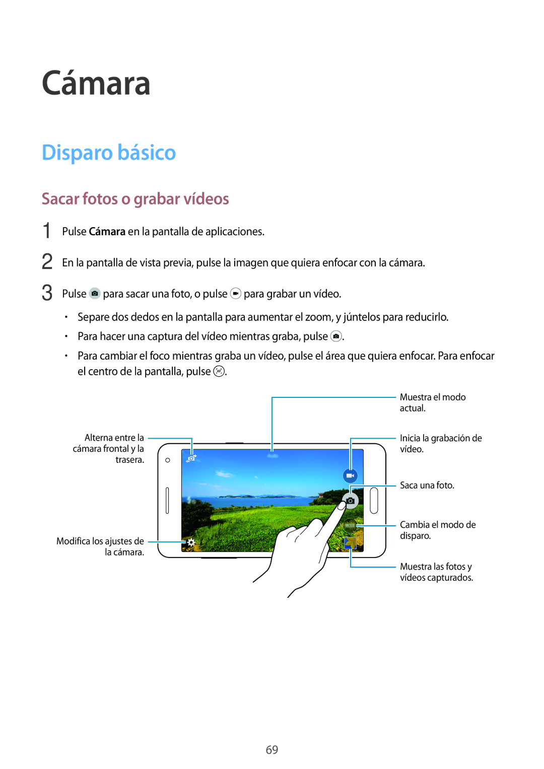 Samsung SM-A500FZDUPHE, SM-A500FZSUPHE, SM-A500FZKUPHE manual Cámara, Disparo básico, Sacar fotos o grabar vídeos 
