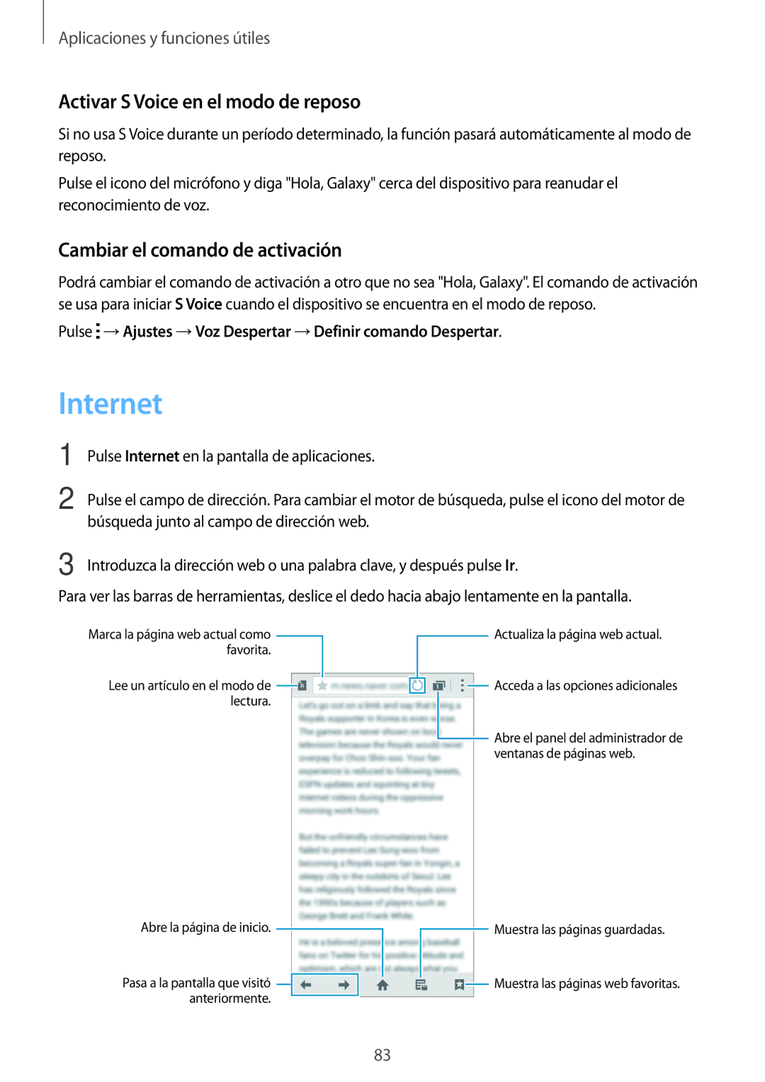 Samsung SM-A500FZKUPHE, SM-A500FZDUPHE Internet, Activar S Voice en el modo de reposo, Cambiar el comando de activación 