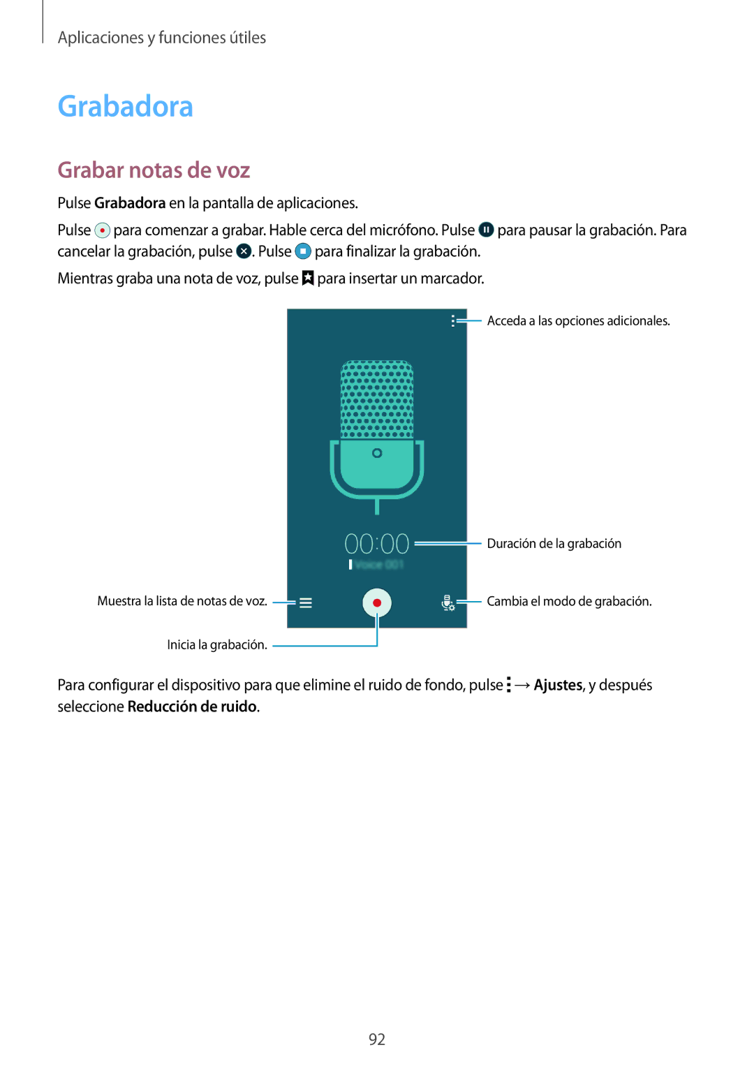 Samsung SM-A500FZKUPHE, SM-A500FZDUPHE, SM-A500FZSUPHE manual Grabadora, Grabar notas de voz 