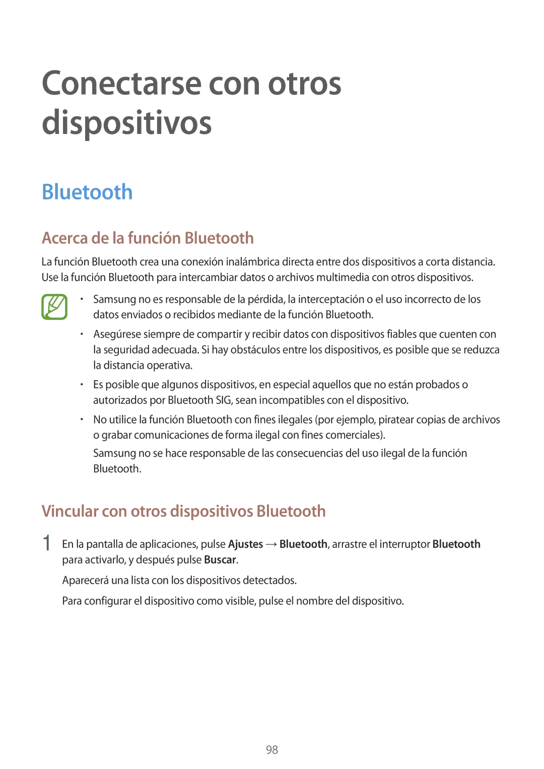 Samsung SM-A500FZKUPHE, SM-A500FZDUPHE manual Acerca de la función Bluetooth, Vincular con otros dispositivos Bluetooth 