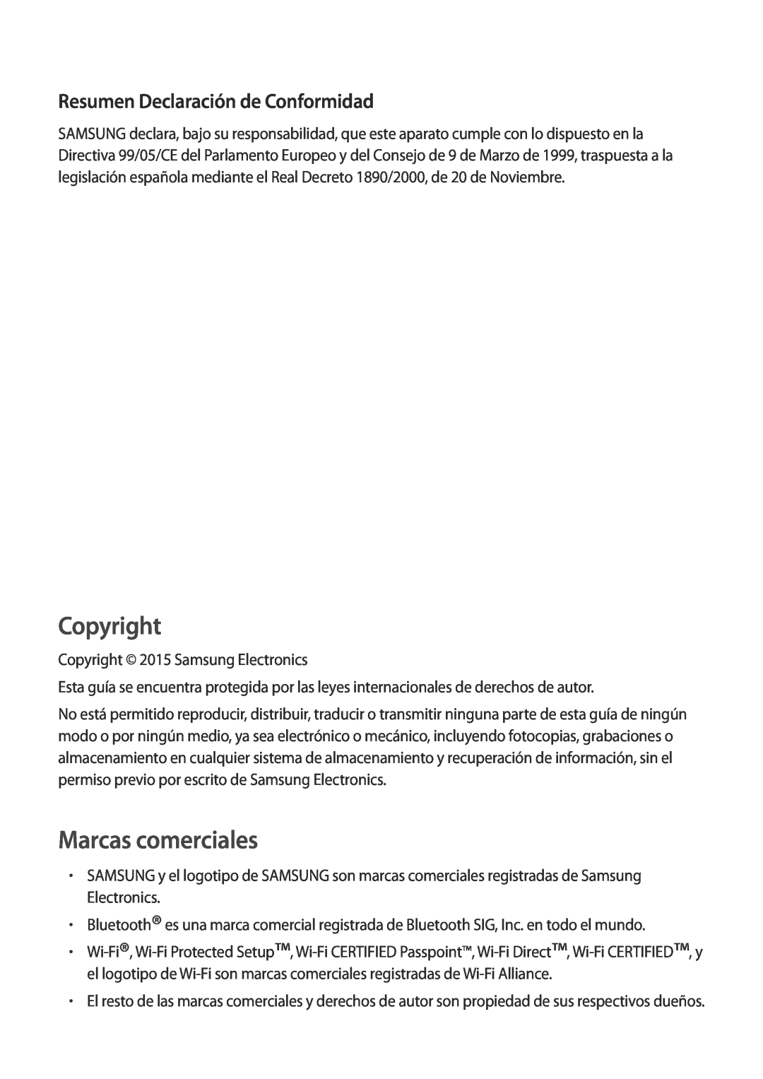 Samsung SM-A500FZSUPHE, SM-A500FZDUPHE, SM-A500FZKUPHE Resumen Declaración de Conformidad, Copyright, Marcas comerciales 