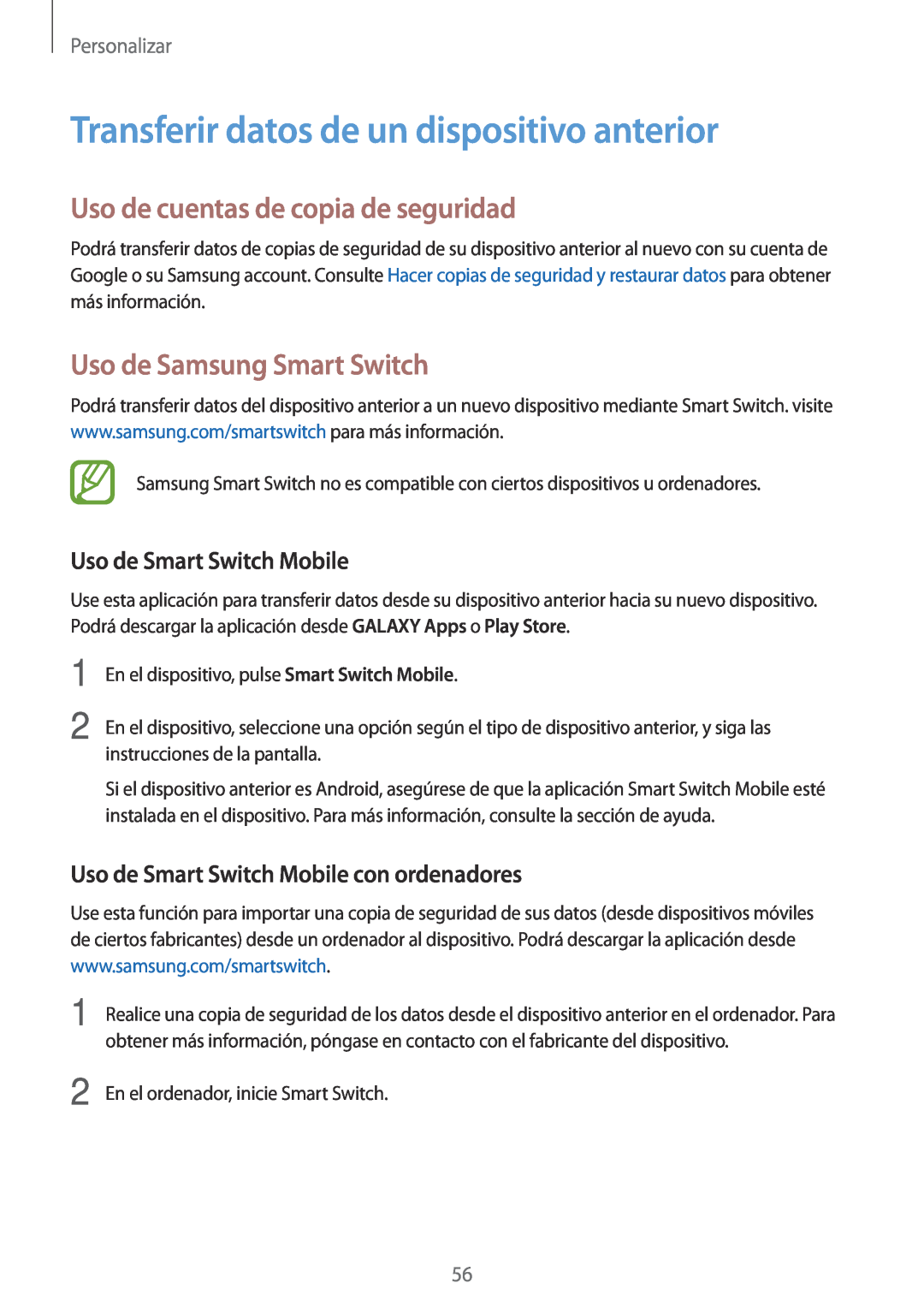 Samsung SM-A500FZKUPHE Transferir datos de un dispositivo anterior, Uso de cuentas de copia de seguridad, Personalizar 