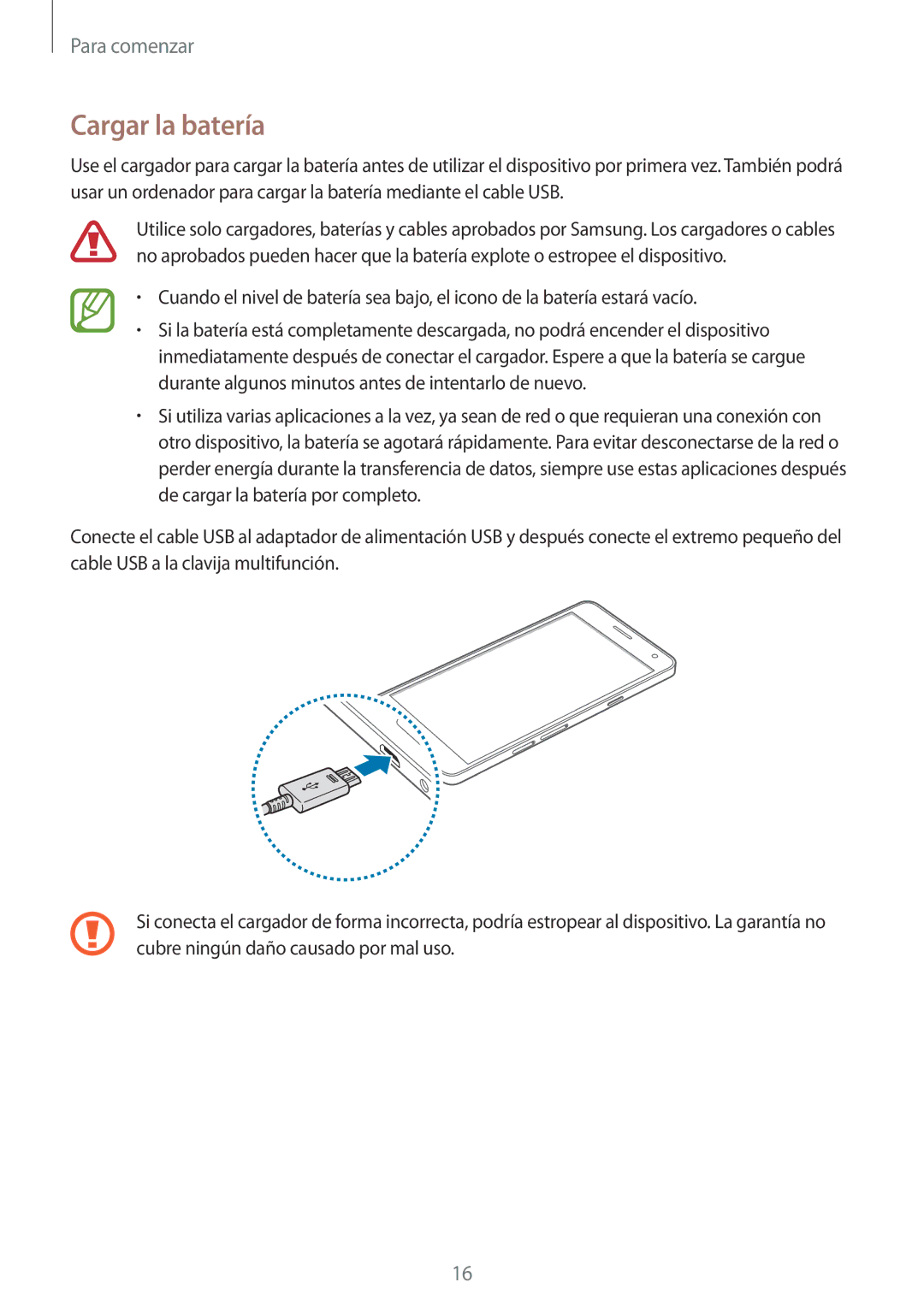 Samsung SM-A500FZDUPHE, SM-A700FZKAPHE, SM-A500FZSUPHE, SM-A500FZKUPHE manual Cargar la batería 