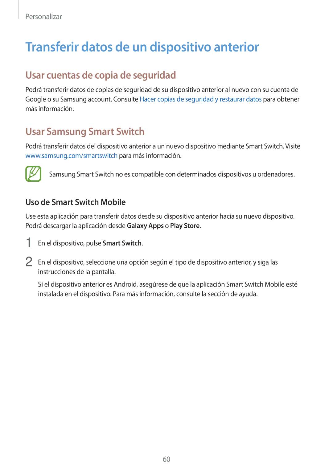 Samsung SM-A500FZDUPHE, SM-A700FZKAPHE Transferir datos de un dispositivo anterior, Usar cuentas de copia de seguridad 