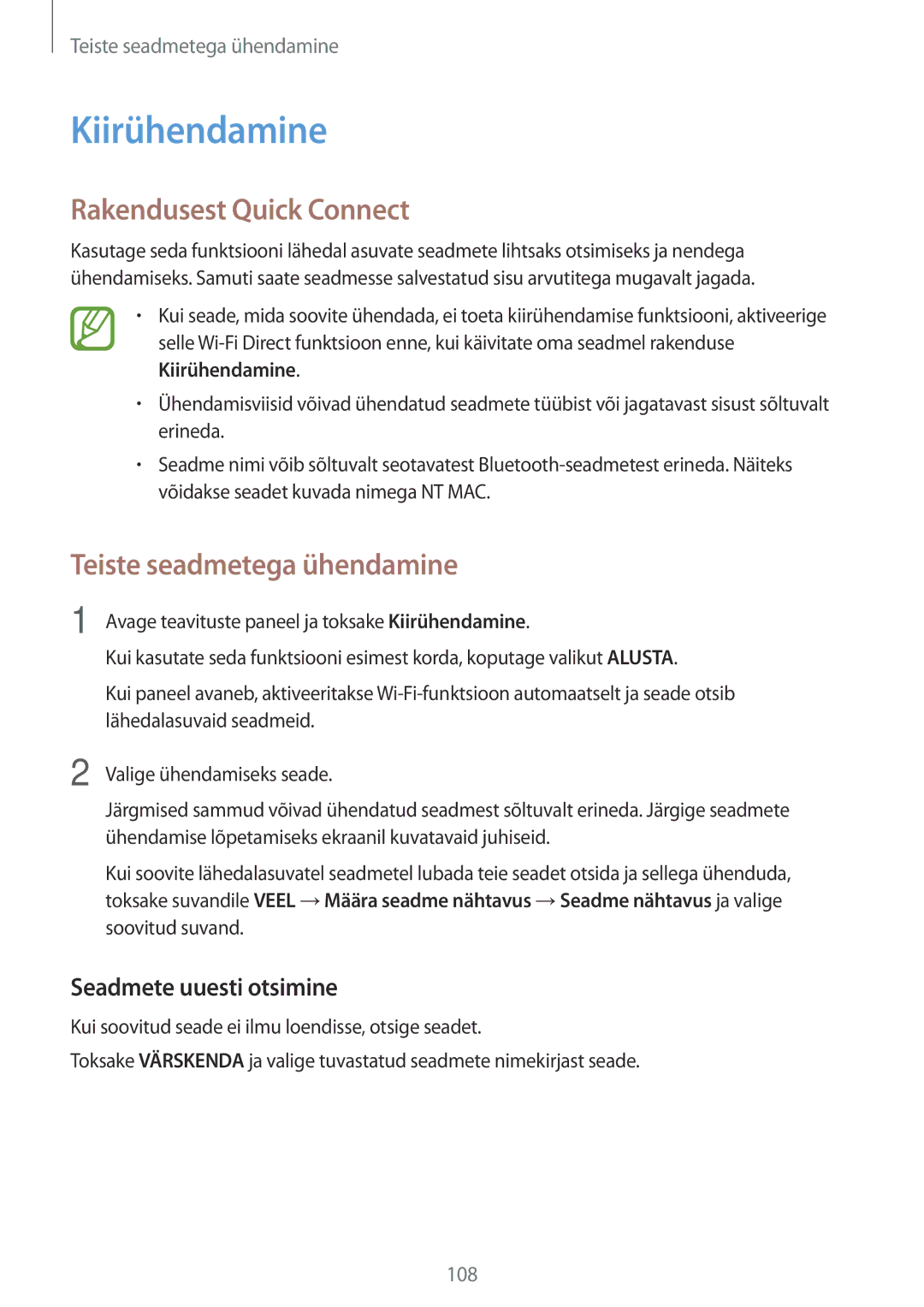 Samsung SM-A500FZDUSEB, SM-A700FZDASEB, SM-A700FZWASEB Kiirühendamine, Rakendusest Quick Connect, Seadmete uuesti otsimine 