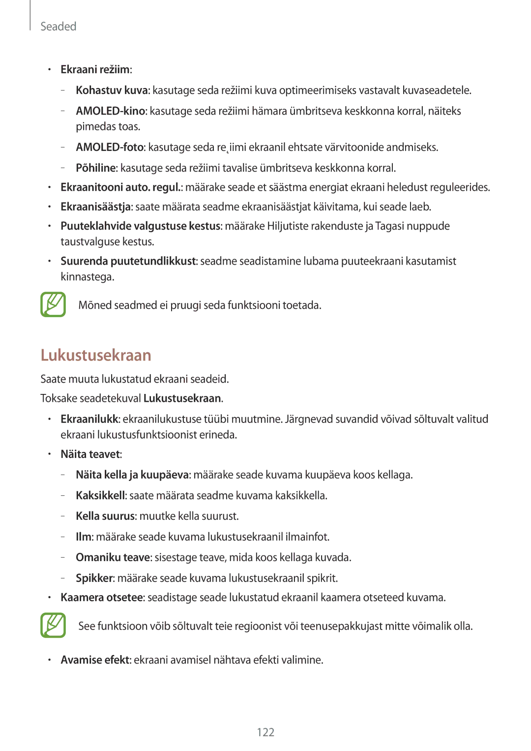 Samsung SM-A700FZWASEB, SM-A500FZDUSEB, SM-A700FZDASEB, SM-A700FZKASEB manual Lukustusekraan, Ekraani režiim, Näita teavet 