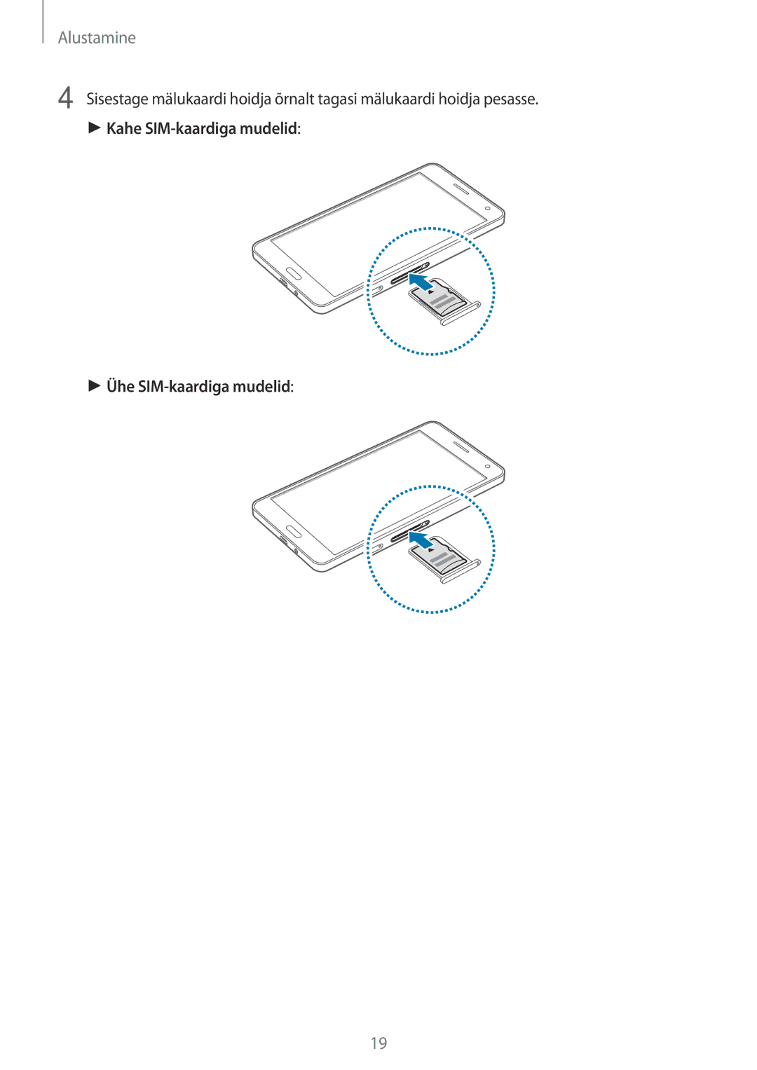 Samsung SM-A700FZKASEB, SM-A500FZDUSEB, SM-A700FZDASEB, SM-A700FZWASEB Kahe SIM-kaardiga mudelid Ühe SIM-kaardiga mudelid 