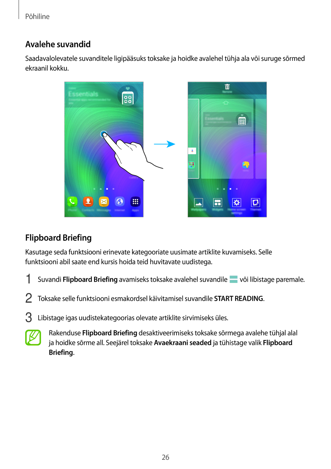 Samsung SM-A700FZWASEB, SM-A500FZDUSEB, SM-A700FZDASEB, SM-A700FZKASEB manual Avalehe suvandid, Flipboard Briefing 