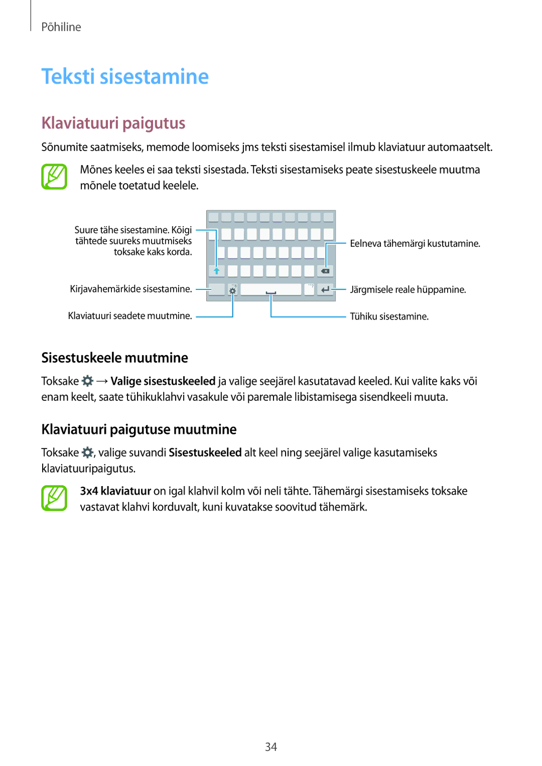 Samsung SM-A700FZWASEB, SM-A500FZDUSEB manual Teksti sisestamine, Sisestuskeele muutmine, Klaviatuuri paigutuse muutmine 