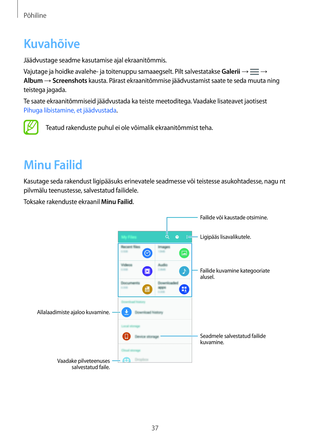 Samsung SM-A700FZDASEB, SM-A500FZDUSEB, SM-A700FZWASEB, SM-A700FZKASEB manual Kuvahõive, Minu Failid 