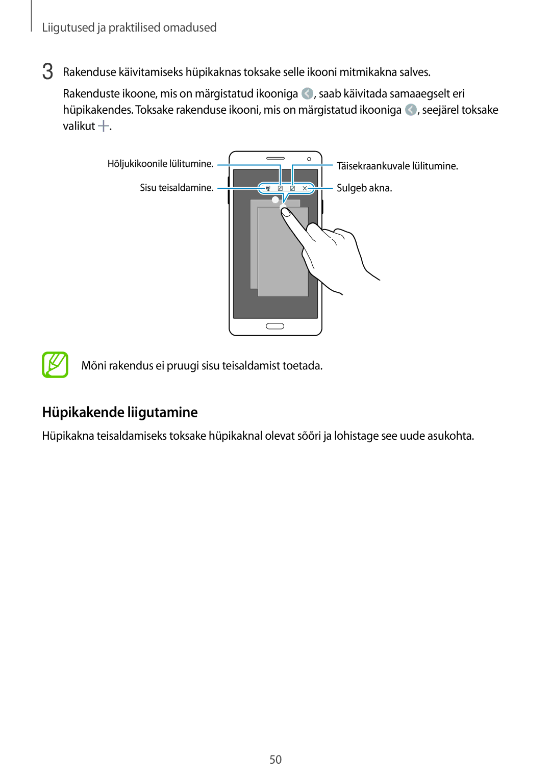 Samsung SM-A700FZWASEB, SM-A500FZDUSEB, SM-A700FZDASEB, SM-A700FZKASEB manual Hüpikakende liigutamine 