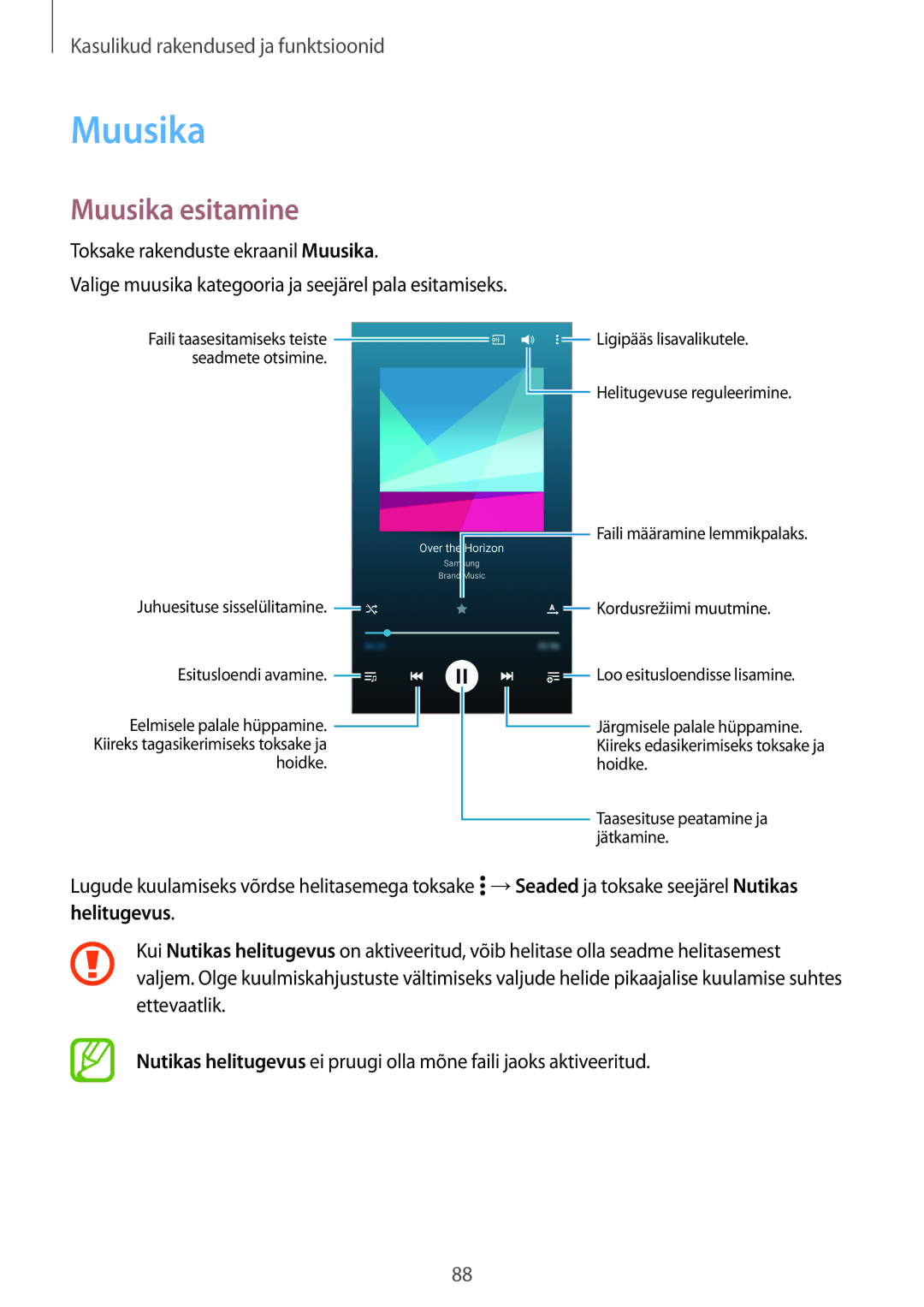 Samsung SM-A500FZDUSEB, SM-A700FZDASEB, SM-A700FZWASEB, SM-A700FZKASEB manual Muusika esitamine 