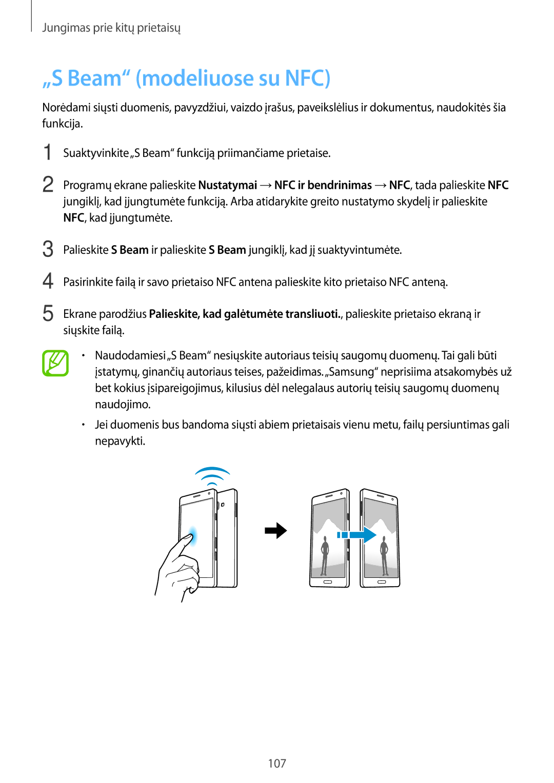 Samsung SM-A700FZKASEB, SM-A500FZDUSEB, SM-A700FZDASEB, SM-A700FZWASEB manual „S Beam modeliuose su NFC 