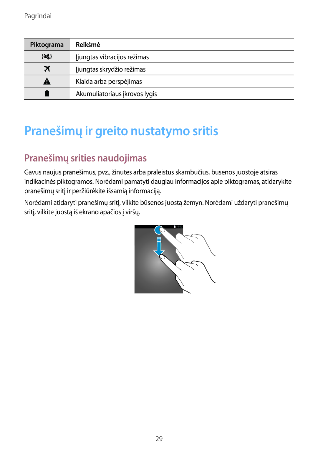 Samsung SM-A700FZDASEB, SM-A500FZDUSEB, SM-A700FZWASEB Pranešimų ir greito nustatymo sritis, Pranešimų srities naudojimas 