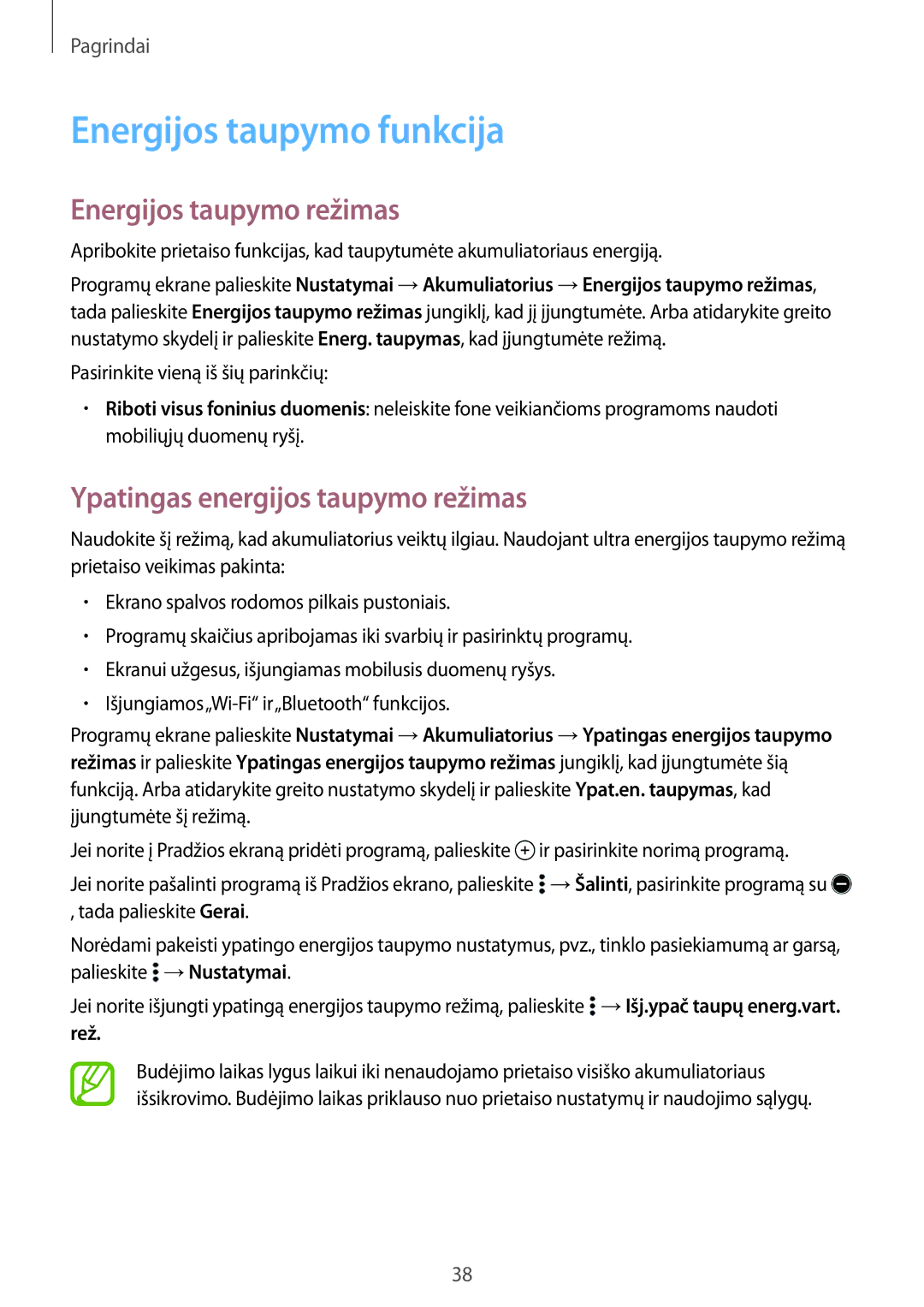 Samsung SM-A700FZWASEB Energijos taupymo funkcija, Energijos taupymo režimas, Ypatingas energijos taupymo režimas, Rež 